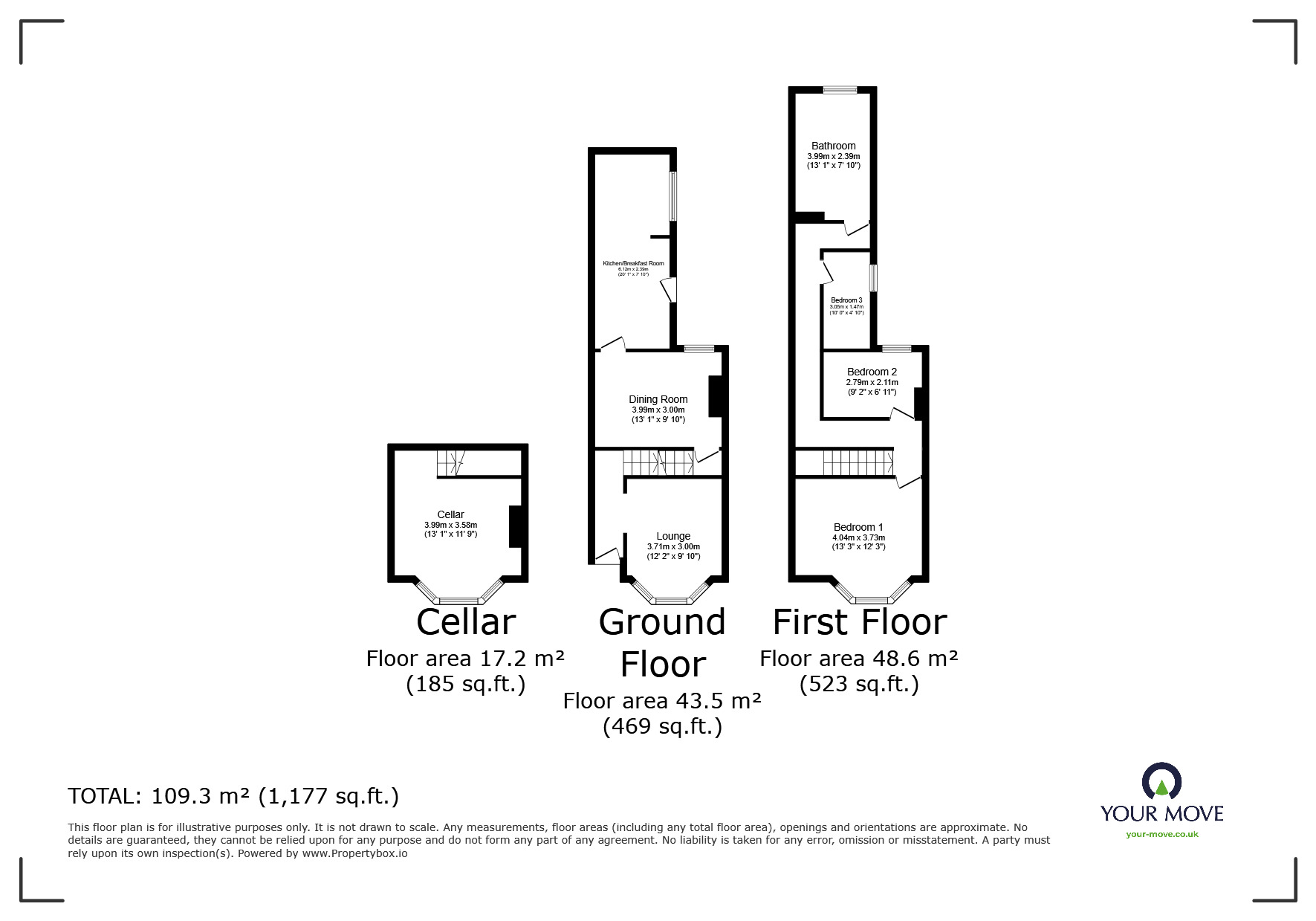 Floorplan of 3 bedroom Mid Terrace House for sale, Sydney Road, Chatham, Kent, ME4