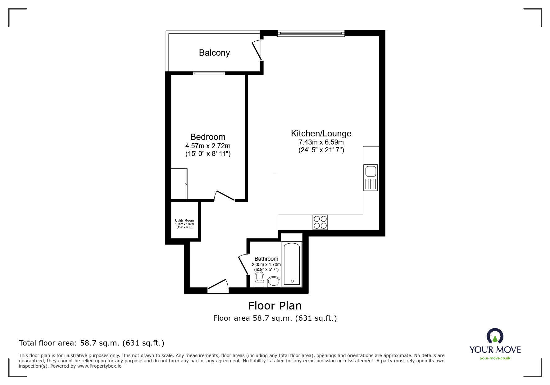 Floorplan of 1 bedroom  Flat to rent, Whiffens Avenue, Chatham, Kent, ME4