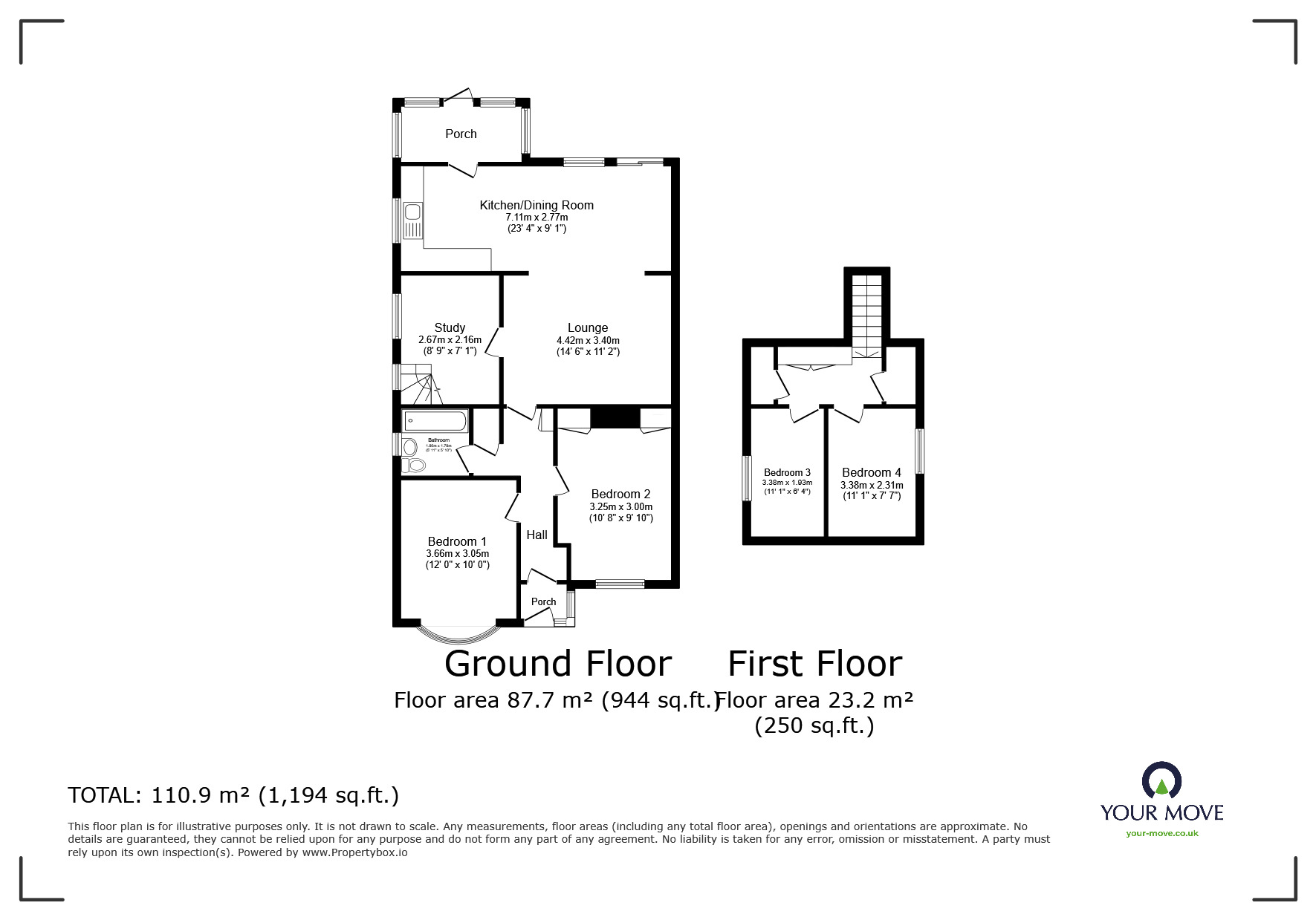 Floorplan of 4 bedroom Semi Detached Bungalow for sale, Concord Avenue, Chatham, Kent, ME5