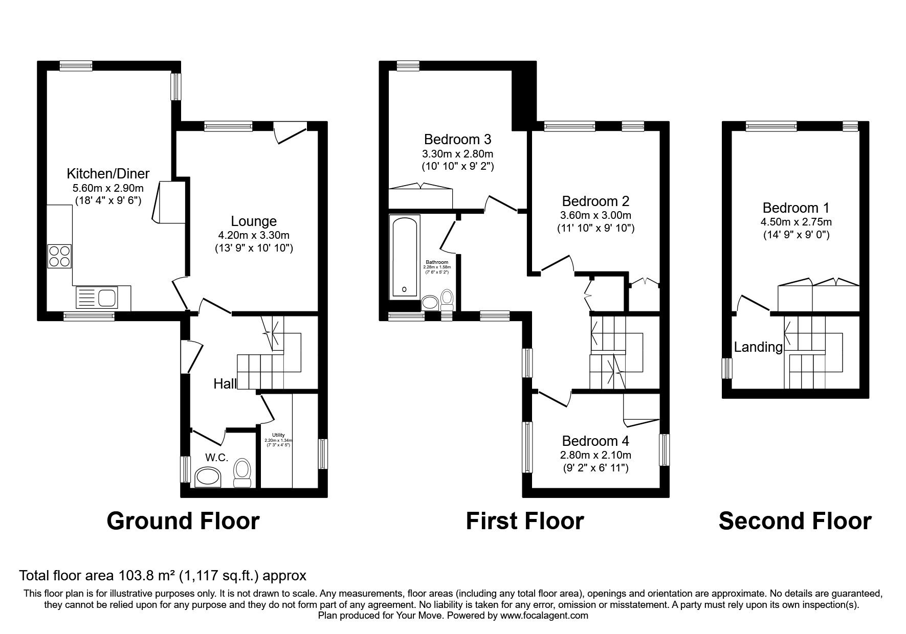 Floorplan of 4 bedroom End Terrace House for sale, Royal Sovereign Avenue, Chatham, Kent, ME4