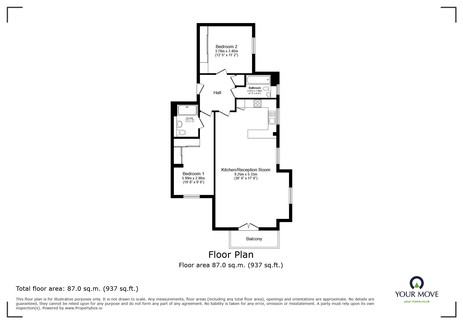 Floorplan of 2 bedroom  Flat for sale, Rivermead, St. Marys Island, Kent, ME4