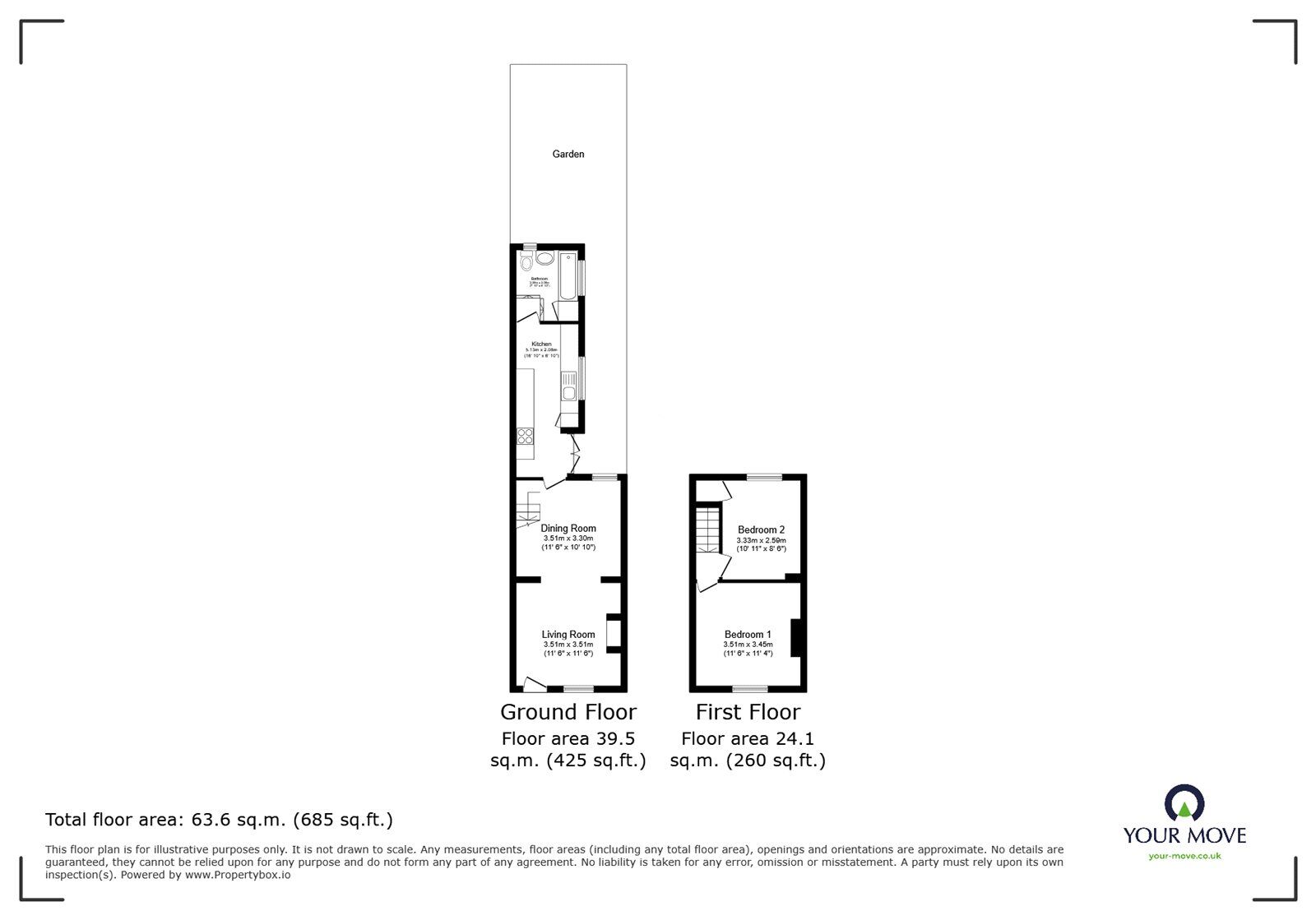 Floorplan of 2 bedroom Mid Terrace House for sale, Maidstone Road, Nettlestead, Kent, ME18