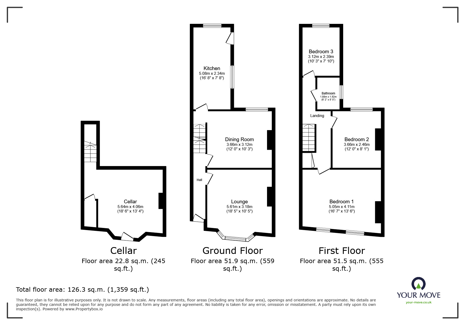 Floorplan of 3 bedroom Mid Terrace House for sale, Rochester Street, Chatham, Kent, ME4