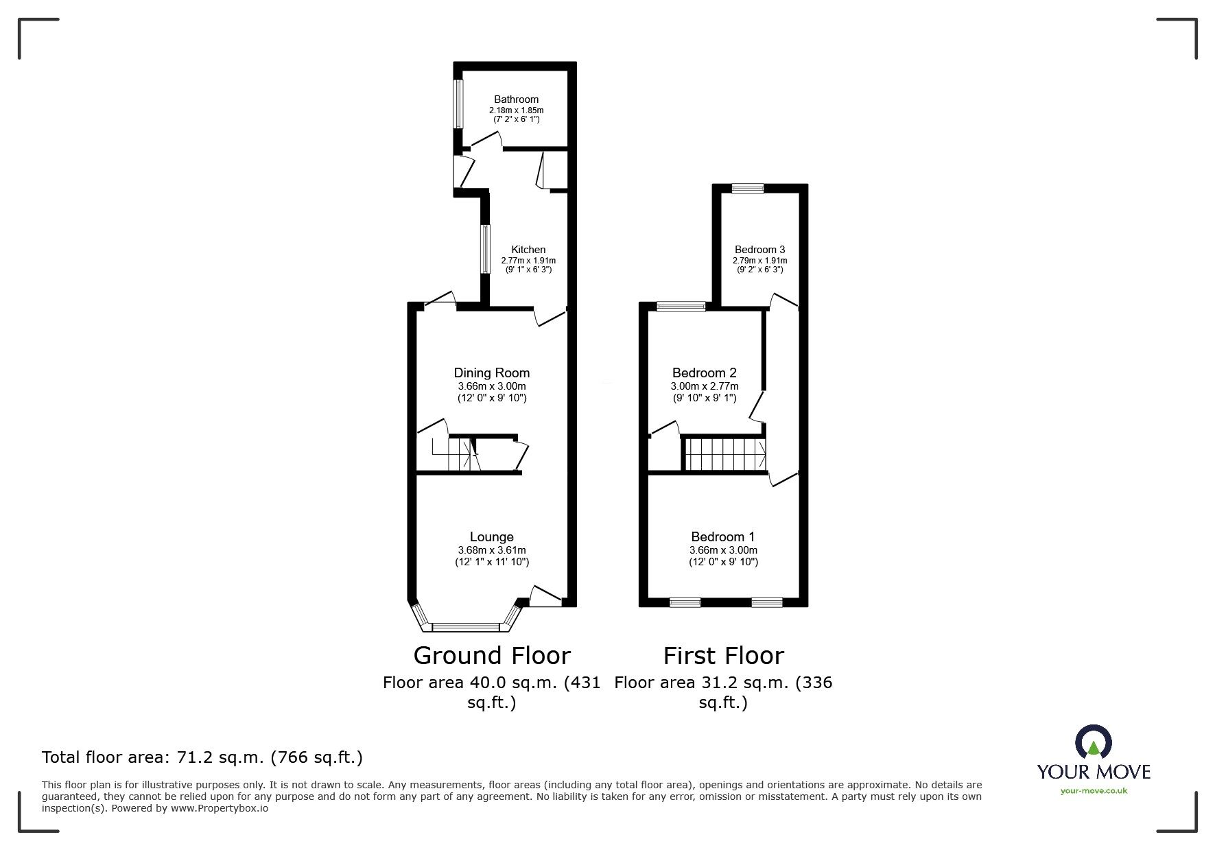 Floorplan of 3 bedroom Mid Terrace House for sale, Magpie Hall Road, Chatham, Kent, ME4