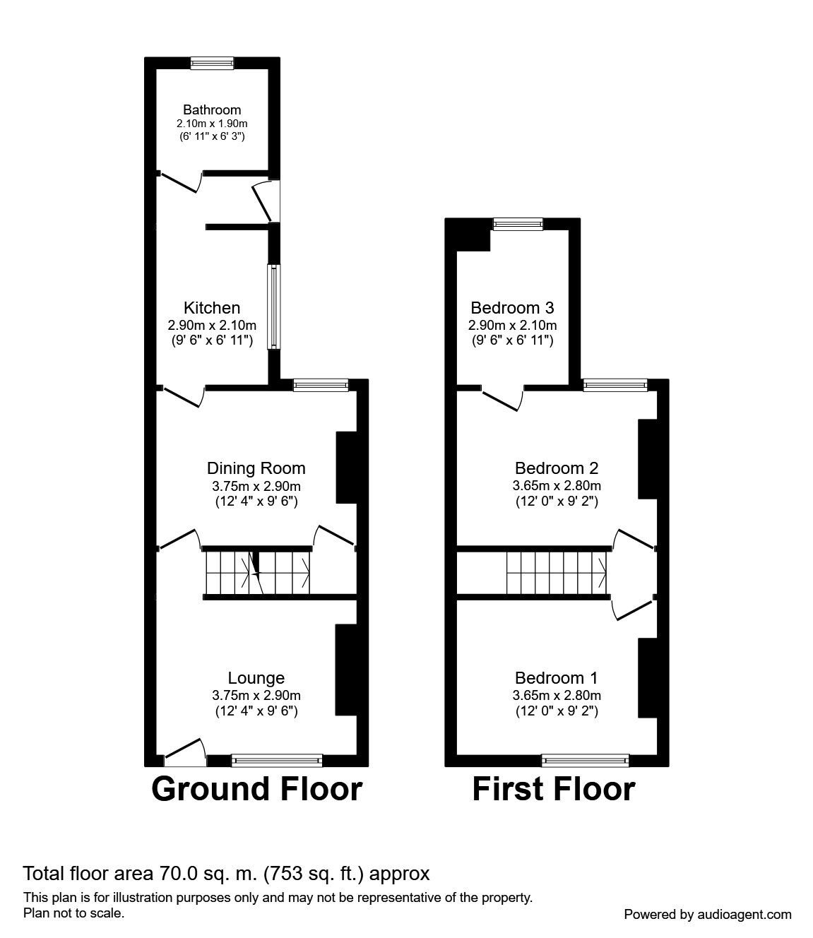 Floorplan of 3 bedroom Mid Terrace House for sale, Otway Street, Chatham, Kent, ME4