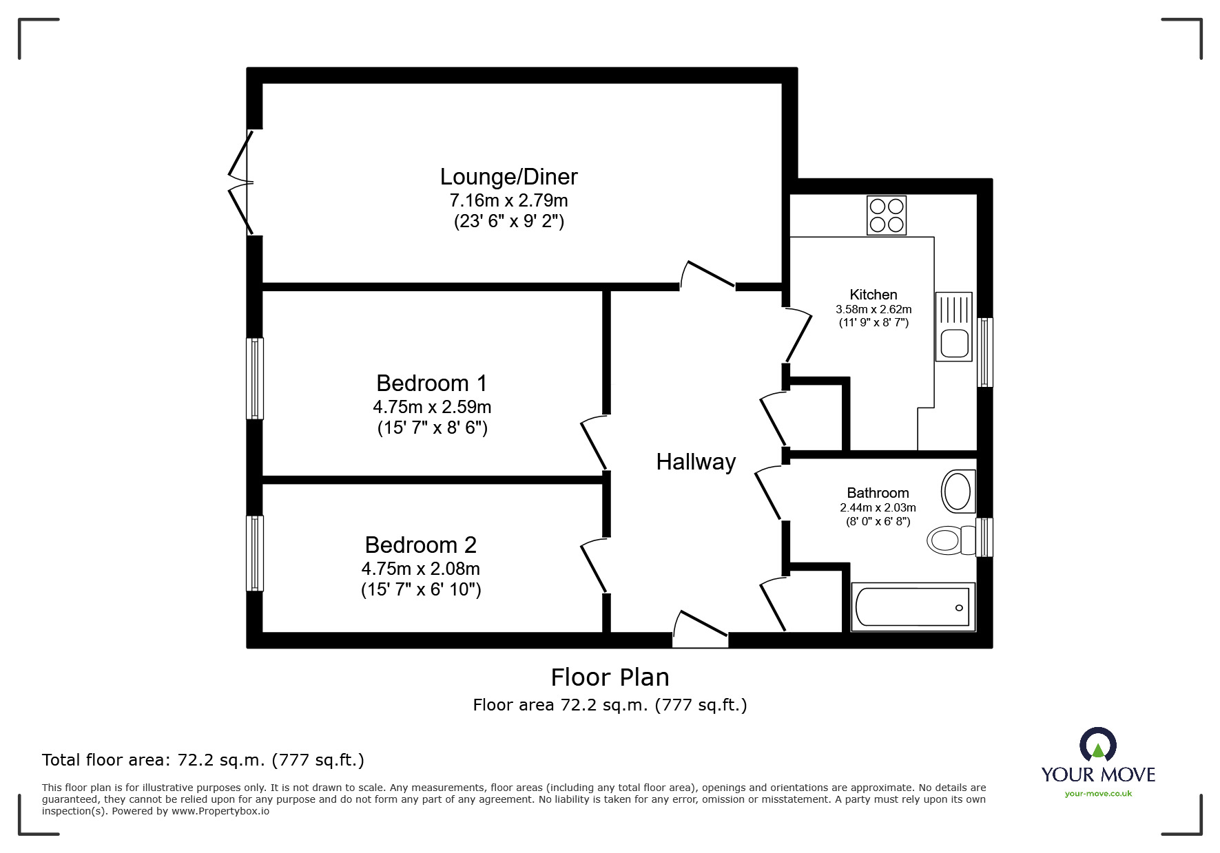 Floorplan of 2 bedroom  Flat for sale, Ward View, Chatham, Kent, ME5