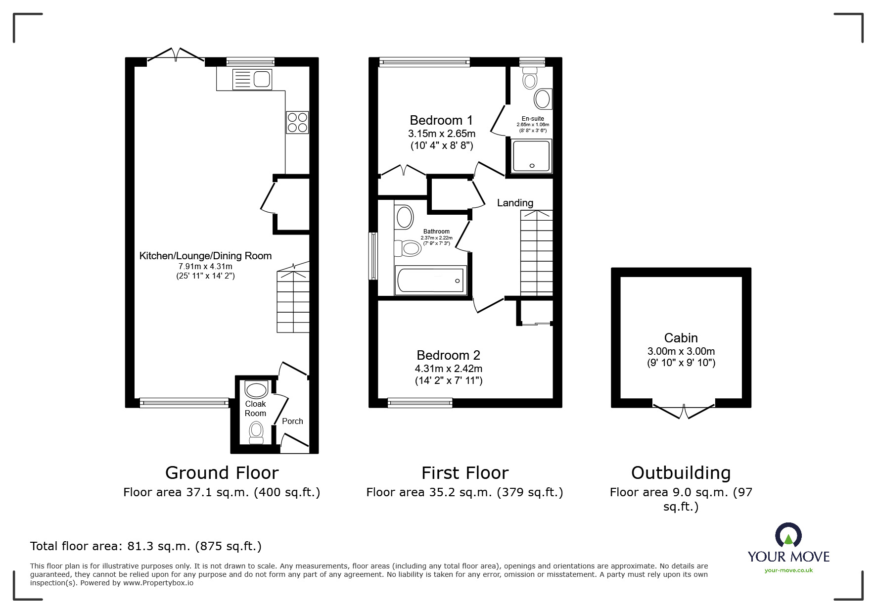 Floorplan of 2 bedroom End Terrace House to rent, Eastview, St. Marys Island, Kent, ME4