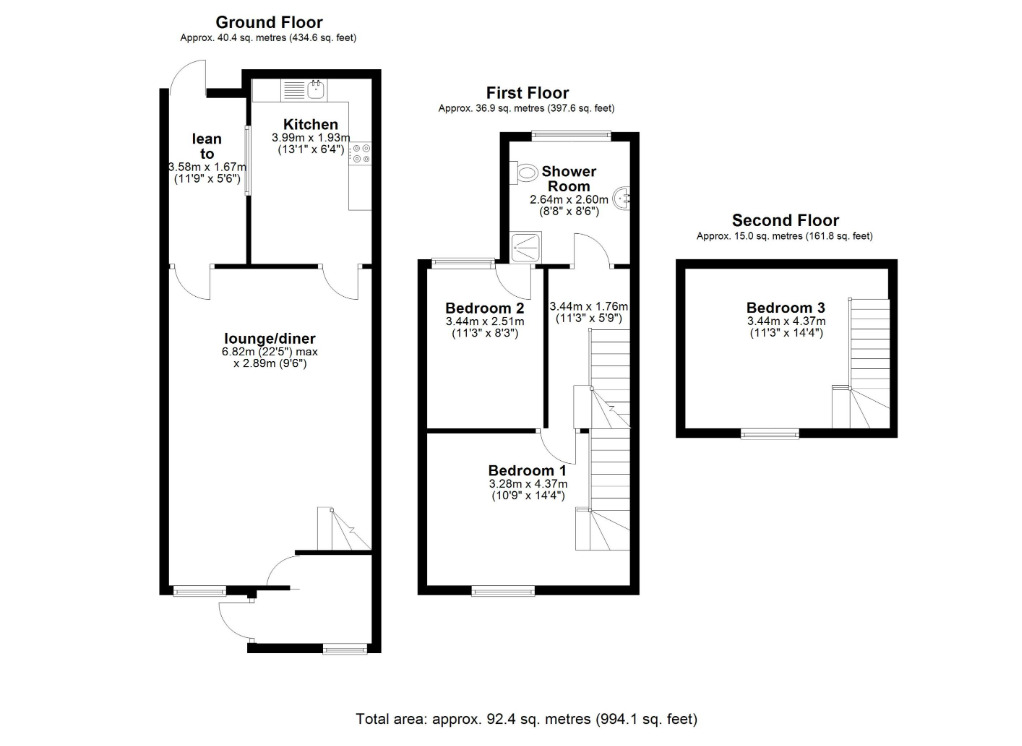 Floorplan of 3 bedroom Mid Terrace House to rent, Luton Road, Chatham, Kent, ME4
