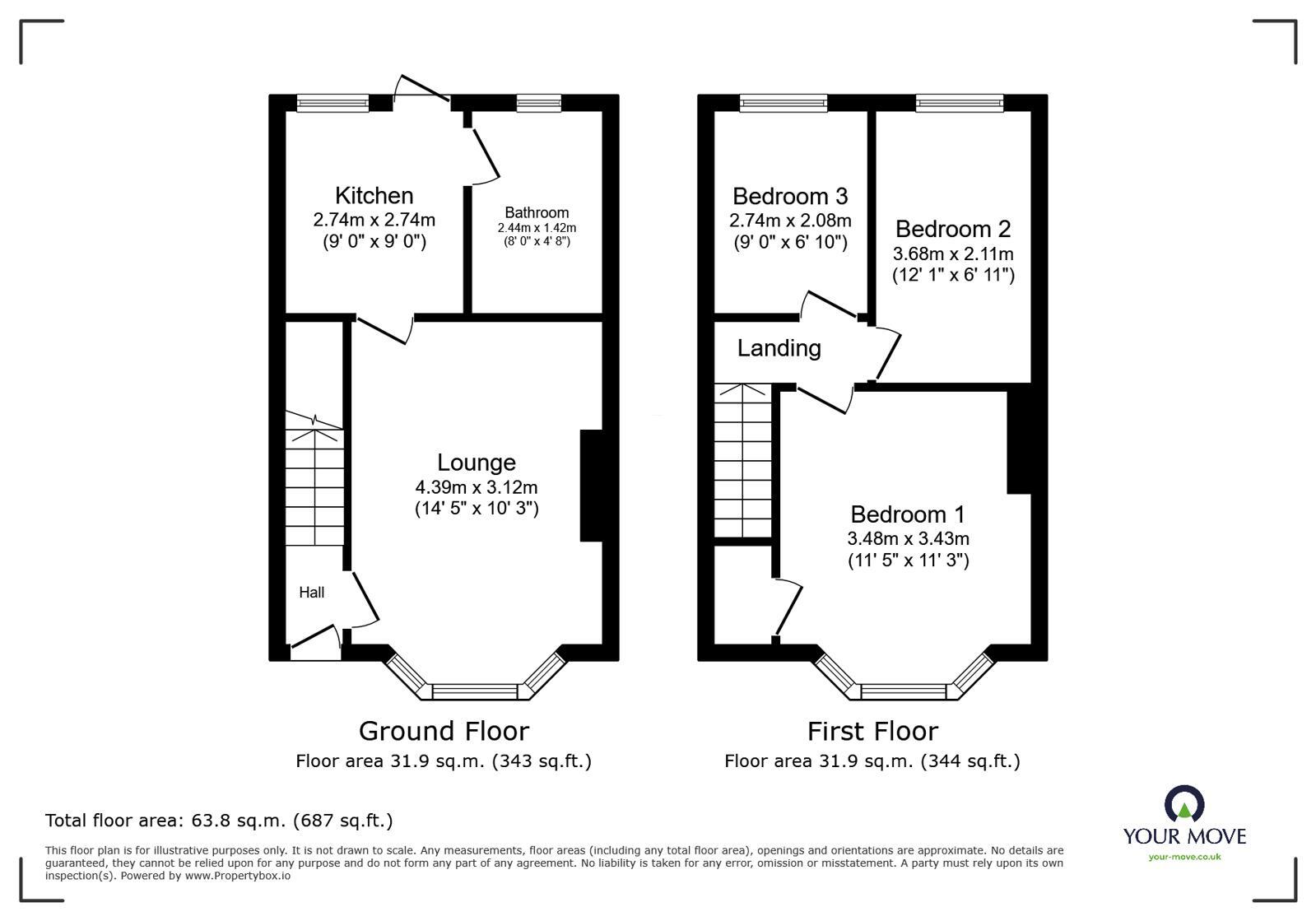Floorplan of 3 bedroom Mid Terrace House for sale, Cottall Avenue, Chatham, Kent, ME4