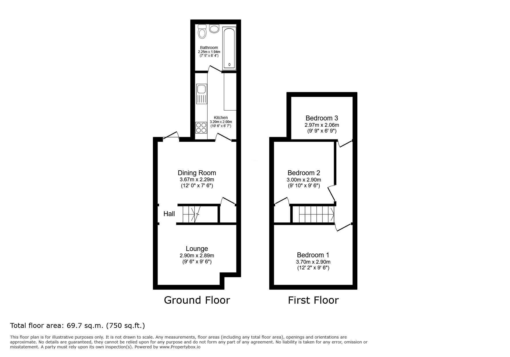 Floorplan of 3 bedroom Mid Terrace House to rent, Chamberlain Road, Chatham, Kent, ME4