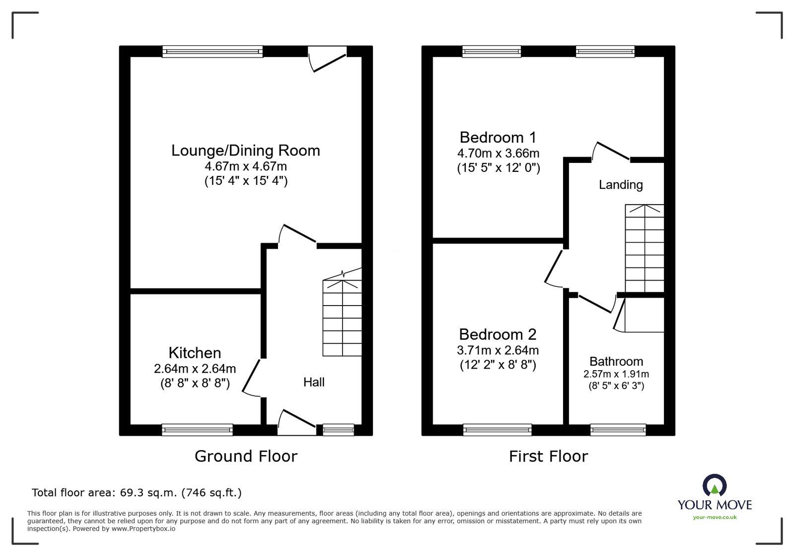 Floorplan of 2 bedroom Mid Terrace House for sale, Tedder Avenue, Chatham, Kent, ME5