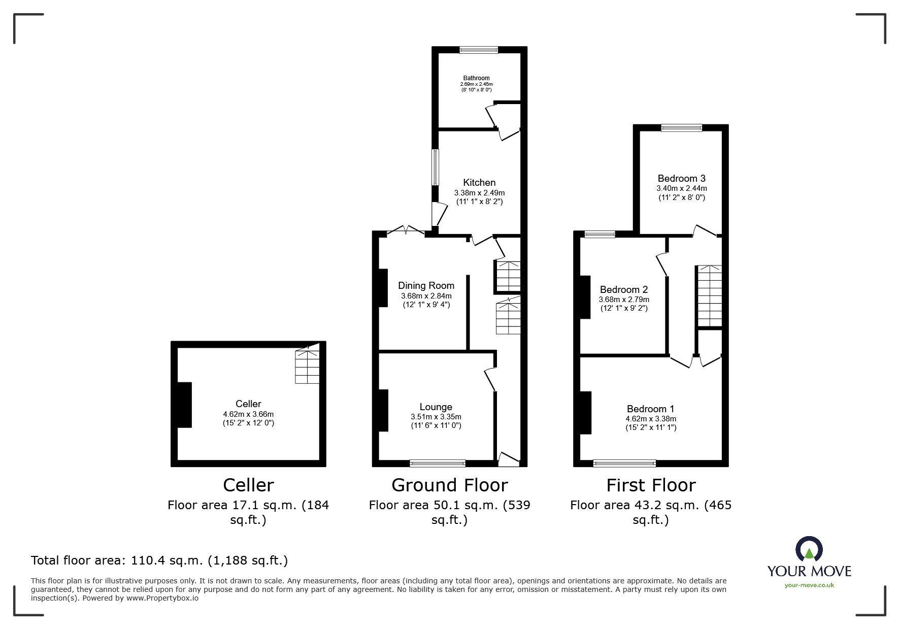 Floorplan of 3 bedroom Mid Terrace House to rent, Herman Terrace, Chatham, Kent, ME4