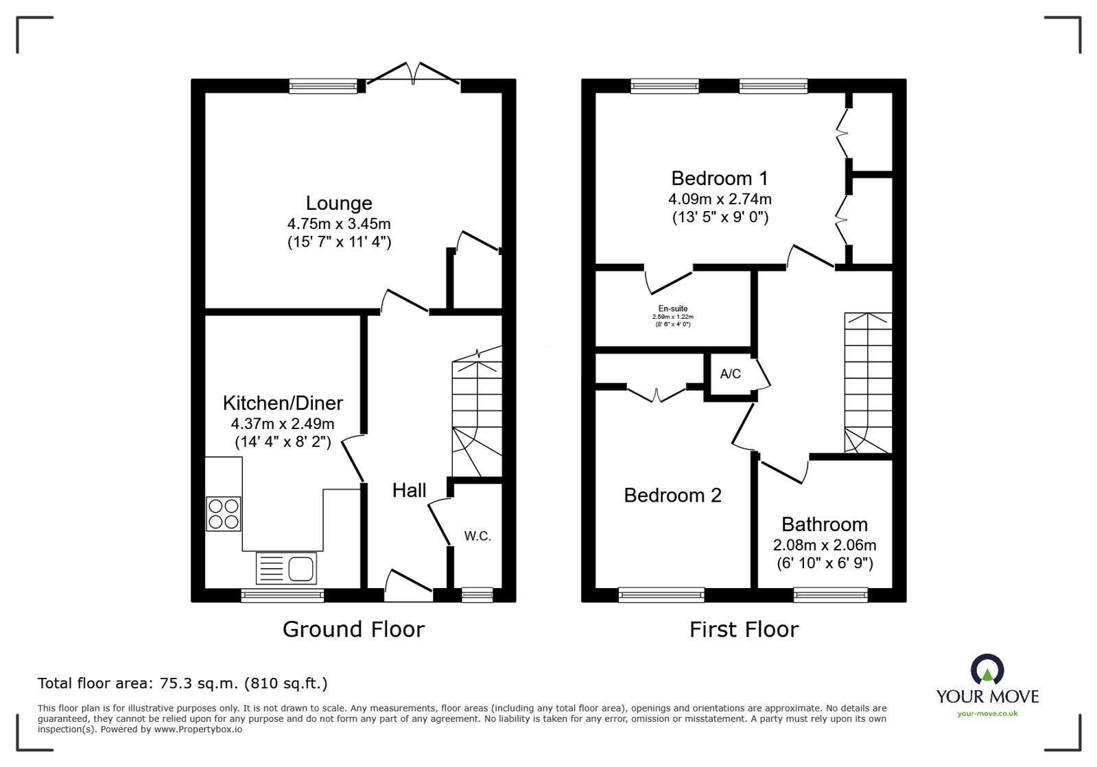 Floorplan of 2 bedroom Mid Terrace House for sale, Island Way West, St. Marys Island, Kent, ME4