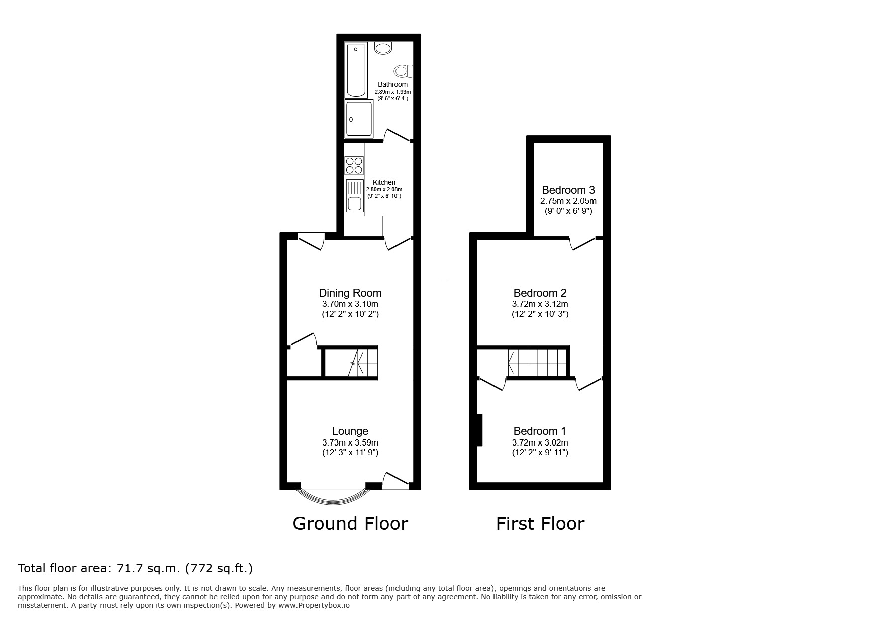 Floorplan of 3 bedroom Mid Terrace House to rent, Curzon Road, Chatham, Kent, ME4