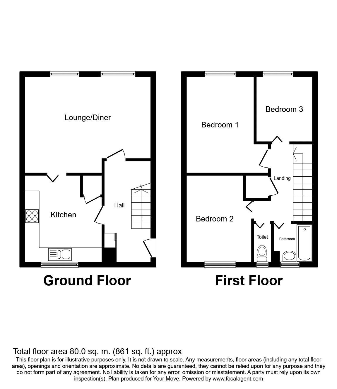 Floorplan of 3 bedroom Flat for sale, Oakum Court, Shipwrights Avenue, Kent, ME4