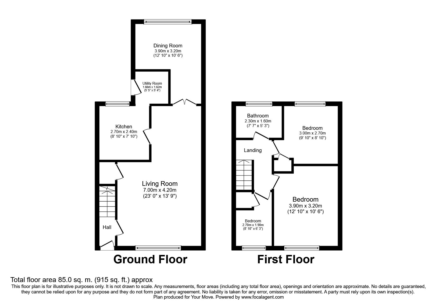 Floorplan of 3 bedroom Mid Terrace House to rent, Riding Dene, Mickley, Northumberland, NE43