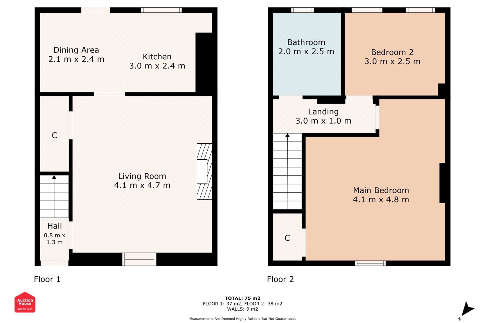 Floorplan of 2 bedroom Mid Terrace House for sale, North View, Barmoor, Tyne and Wear, NE40
