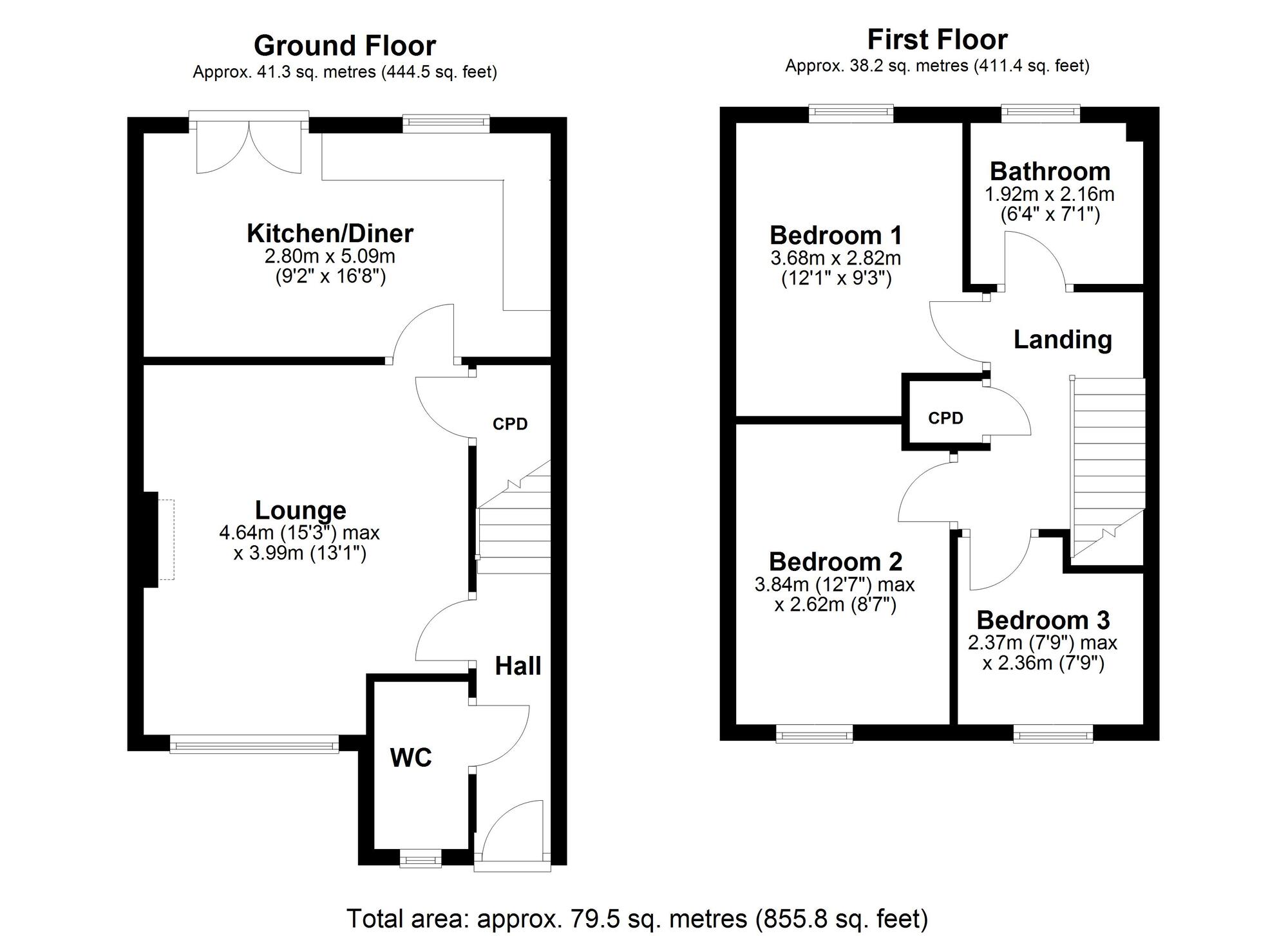 Floorplan of 3 bedroom Mid Terrace House for sale, Stanners View, Clara Vale, Tyne And Wear, NE40