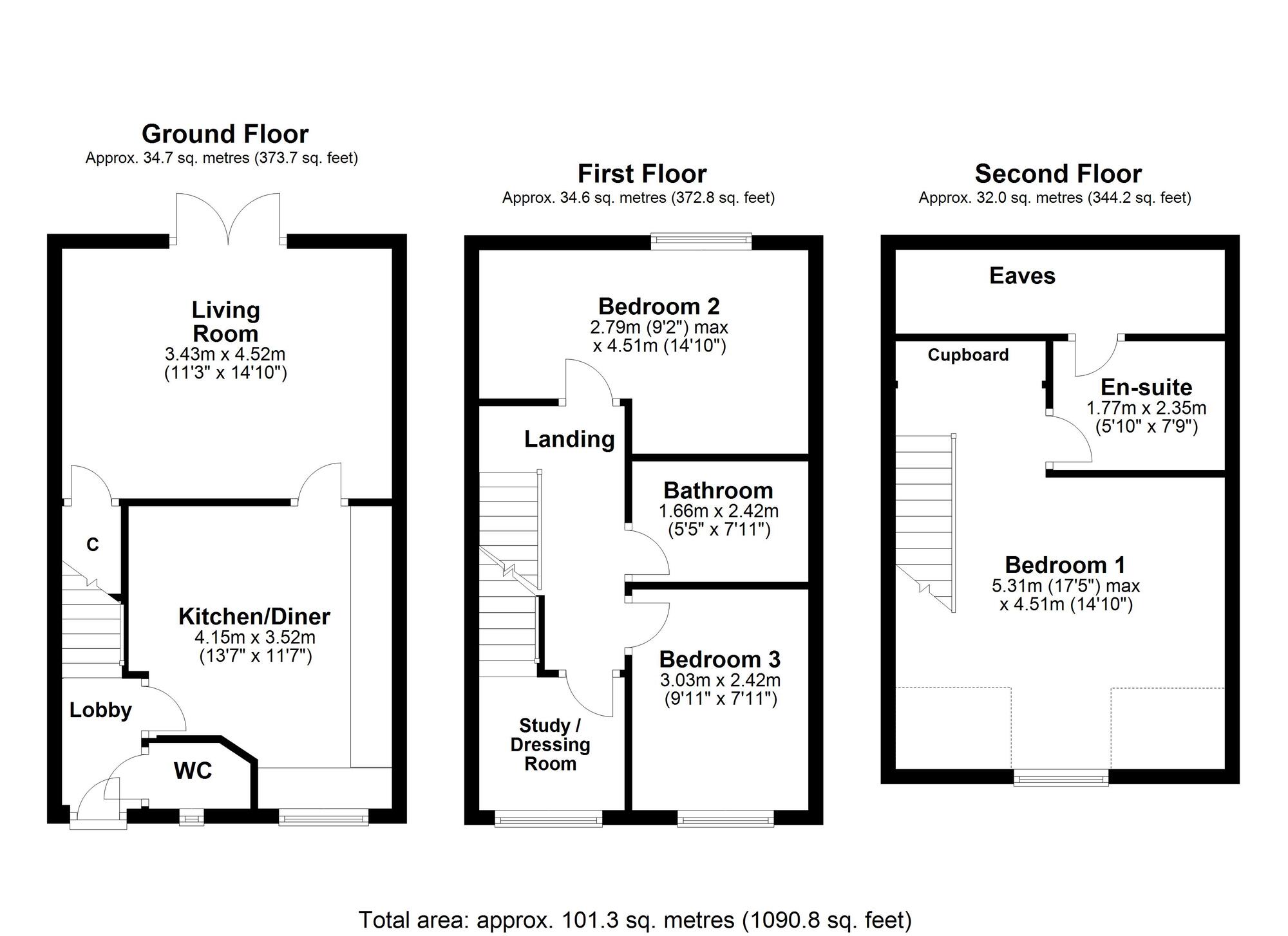 Floorplan of 3 bedroom Mid Terrace House for sale, Ellen Crescent, Crawcrook  Ryton, Tyne and Wear, NE40