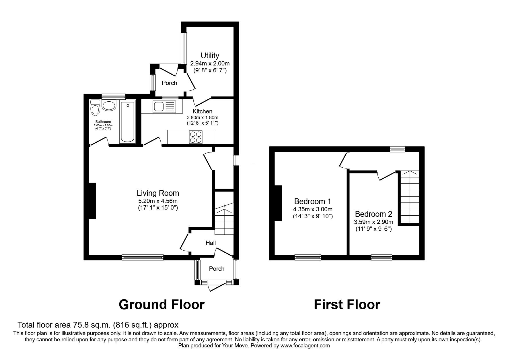 Floorplan of 2 bedroom End Terrace House for sale, Nelson Street, Greenside, Ryton, NE40