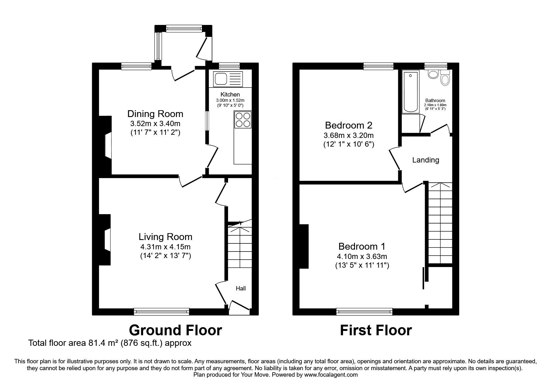 Floorplan of 2 bedroom Mid Terrace House for sale, Clifford Terrace, Crawcrook   Ryton, NE40