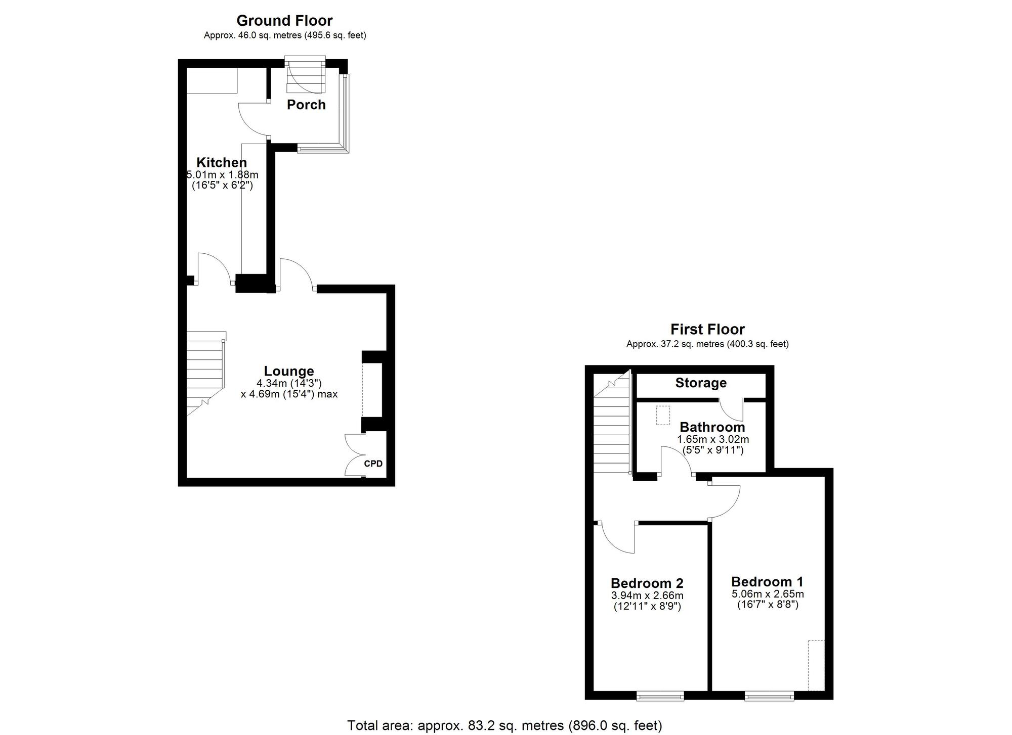 Floorplan of 2 bedroom Mid Terrace Flat for sale, Main Street, Crawcrook, Tyne and Wear, NE40