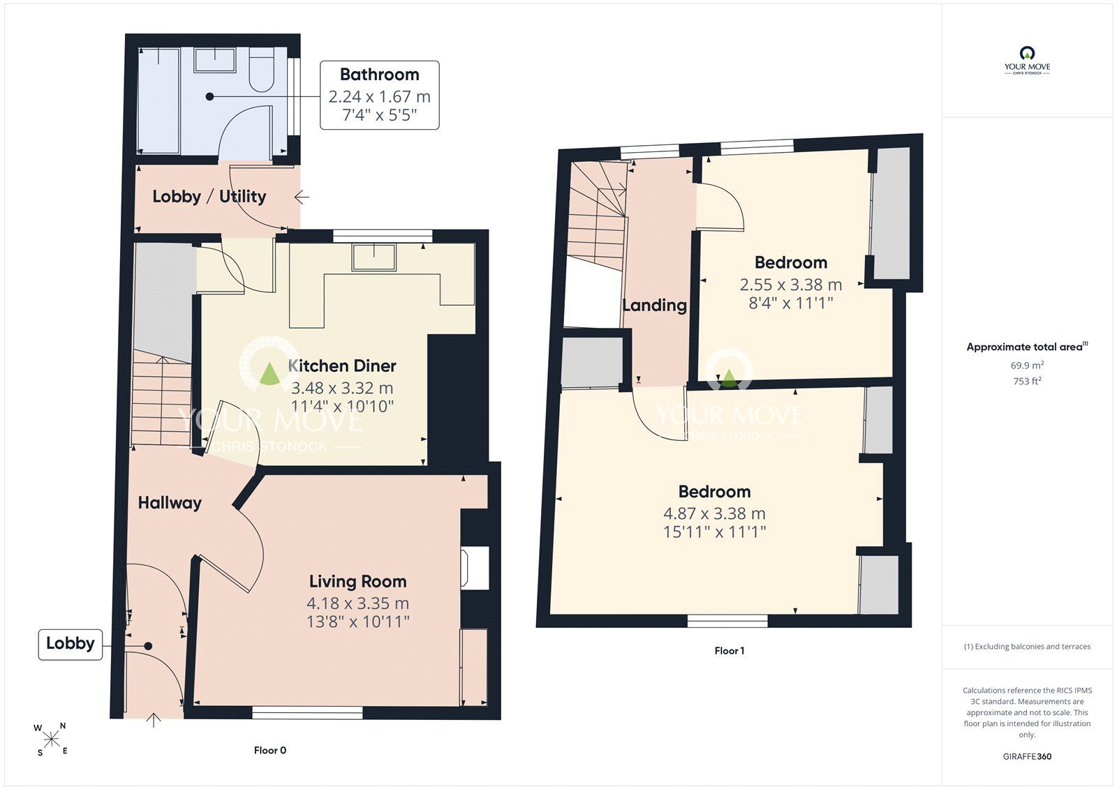 Floorplan of 2 bedroom Mid Terrace House for sale, South View, Crawcrook, Tyne and Wear, NE40