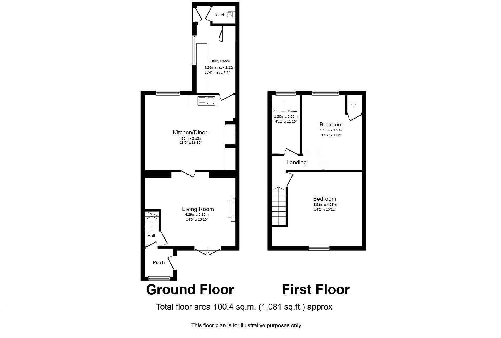 Floorplan of 2 bedroom Mid Terrace House for sale, Low Row, Stargate, Ryton, Tyne and Wear, NE40