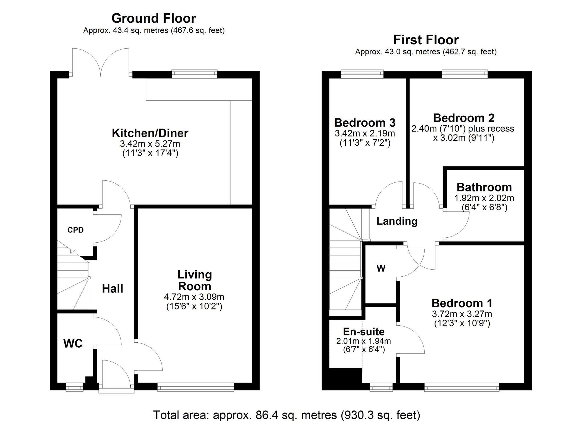Floorplan of 3 bedroom Mid Terrace House to rent, Fieldfare Avenue, Ryton, Tyne and Wear, NE40