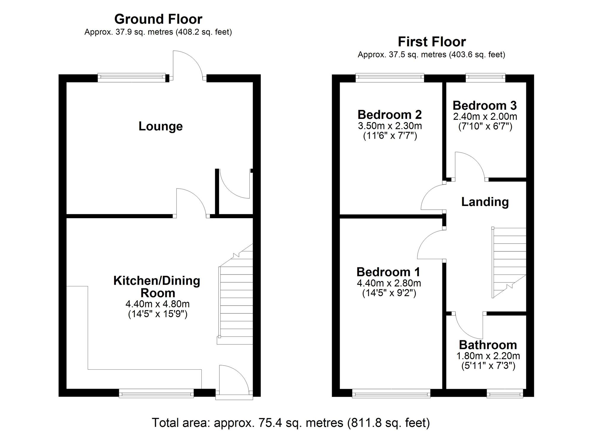 Floorplan of 3 bedroom Mid Terrace House for sale, Beech Grove, Prudhoe, Northumberland, NE42