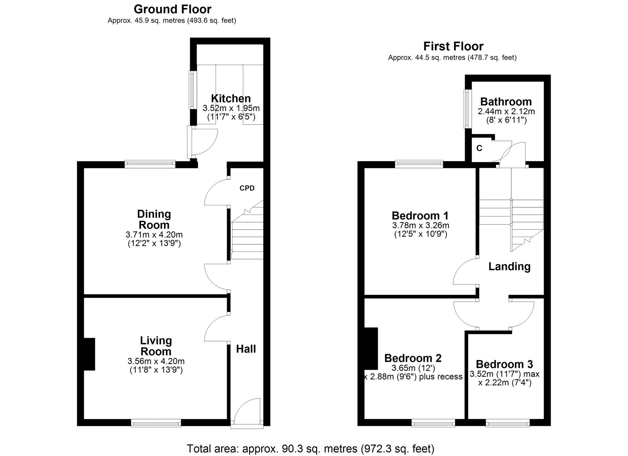 Floorplan of 3 bedroom Mid Terrace House for sale, May Avenue, Ryton, Tyne and Wear, NE40