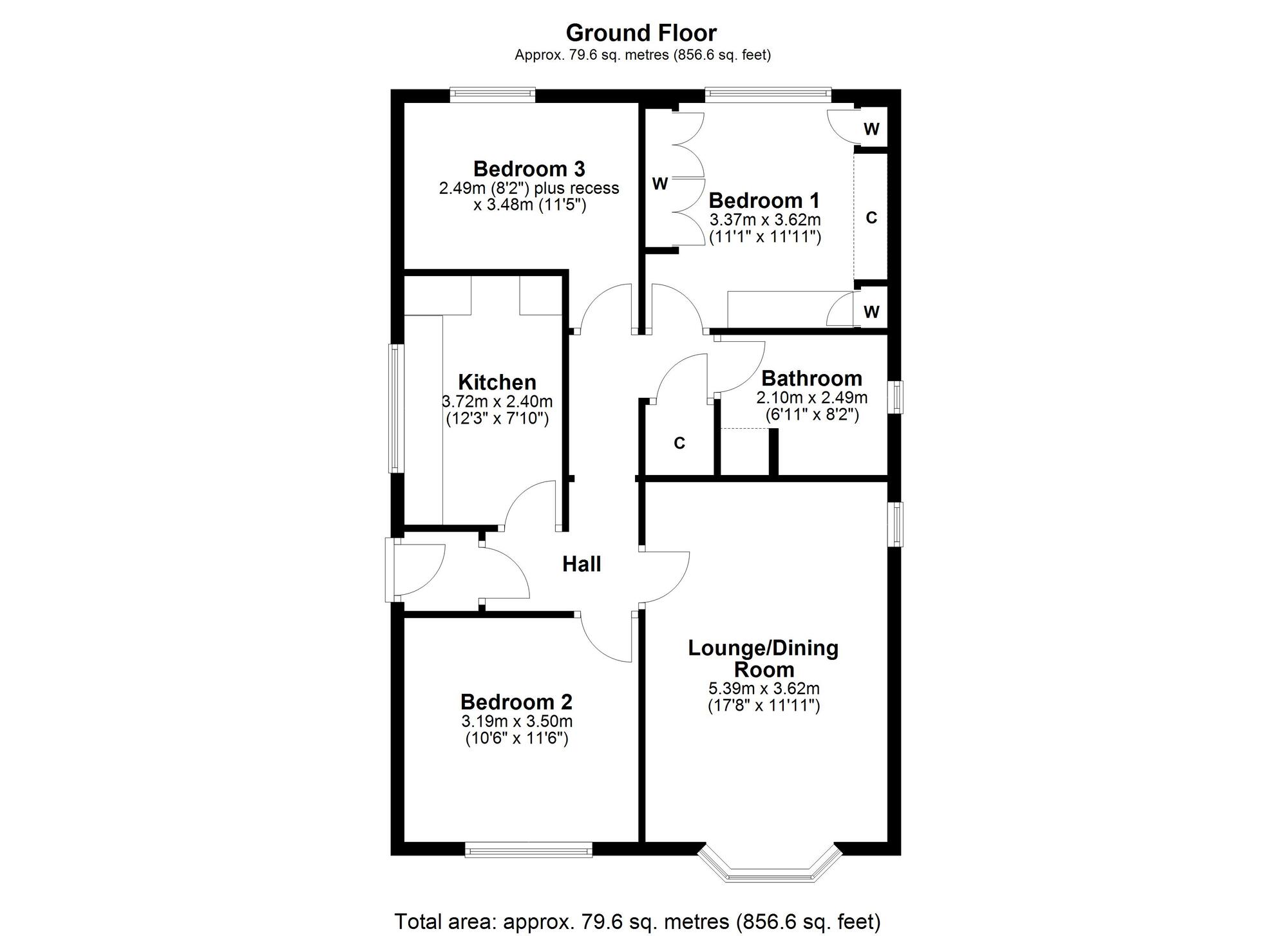 Floorplan of 3 bedroom Detached Bungalow for sale, Otter Burn Way, Prudhoe, Northumberland, NE42