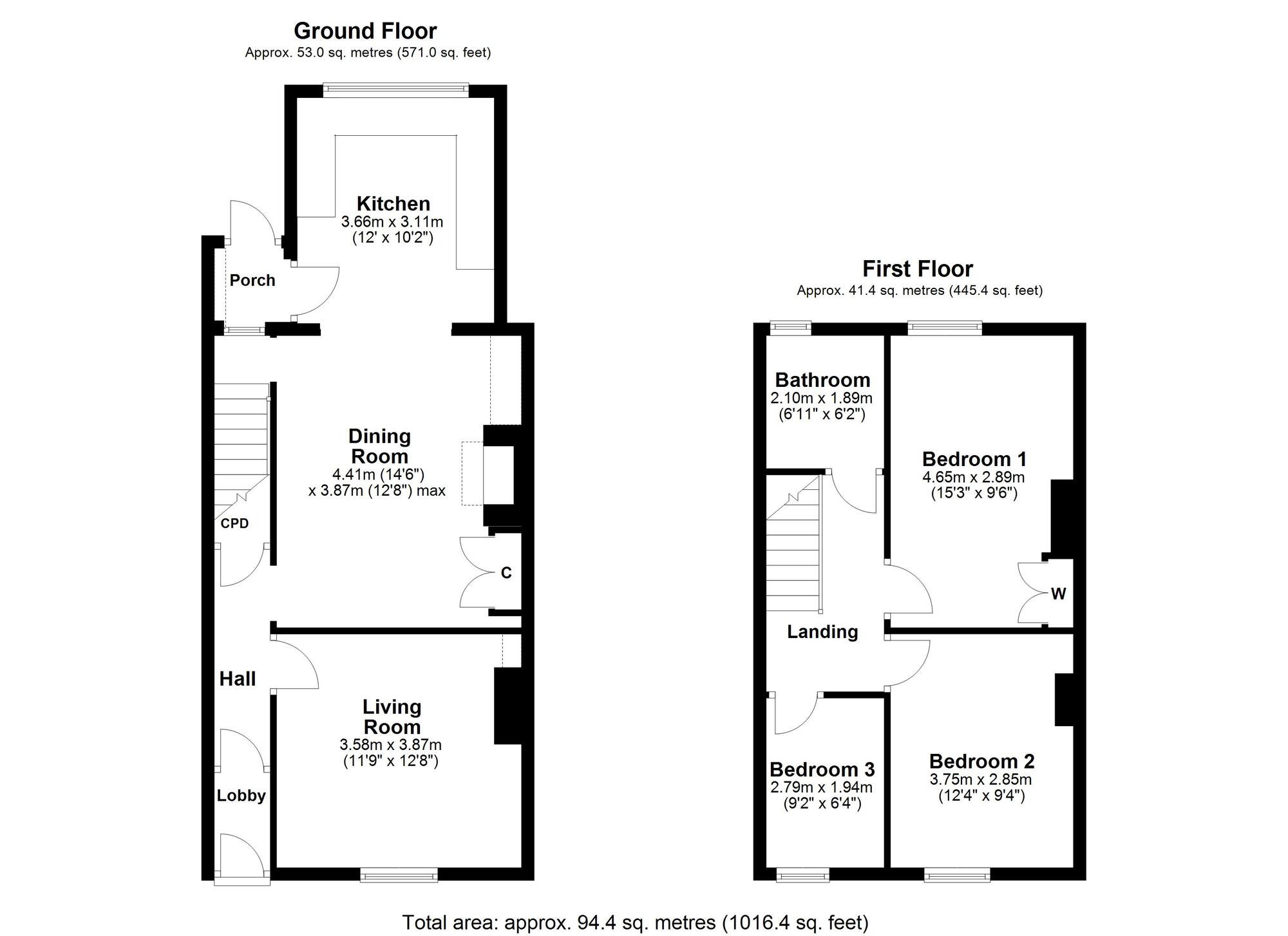 Floorplan of 3 bedroom Mid Terrace House for sale, Beaumont Terrace, Prudhoe, Northumberland, NE42
