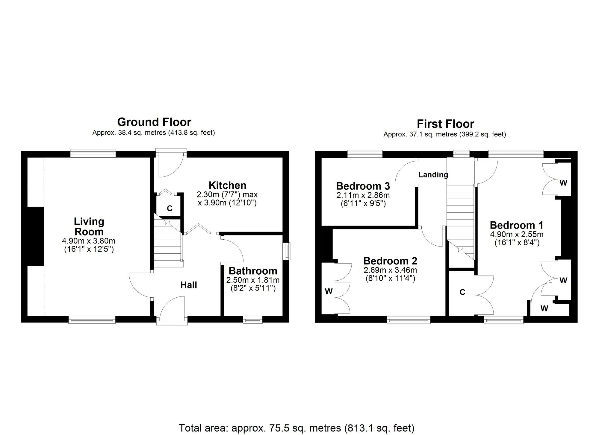 Floorplan of 3 bedroom Semi Detached House for sale, Castle View, Prudhoe, Northumberland, NE42