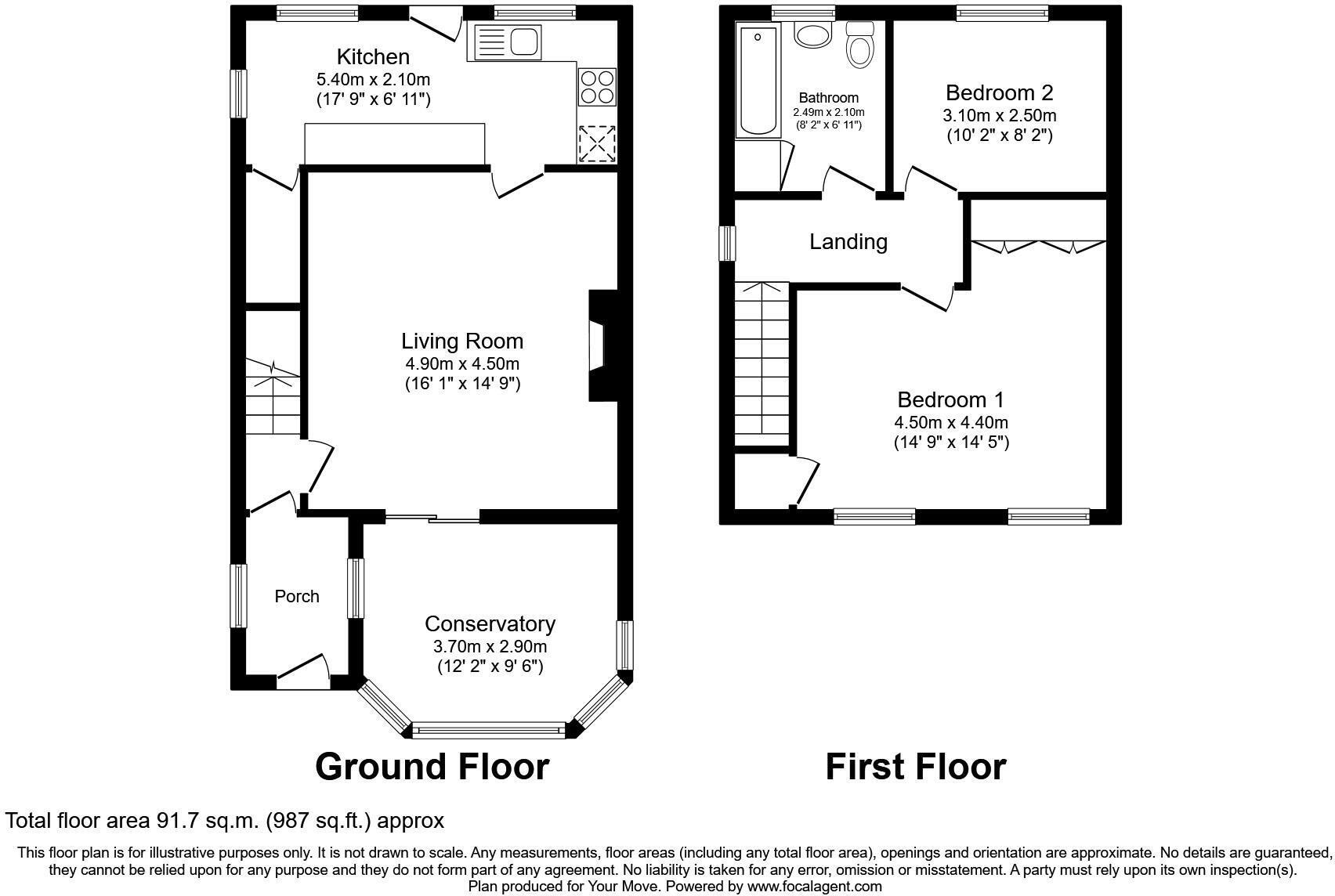 Floorplan of 2 bedroom End Terrace House for sale, Dene Terrace, Ovington, Northumberland, NE42
