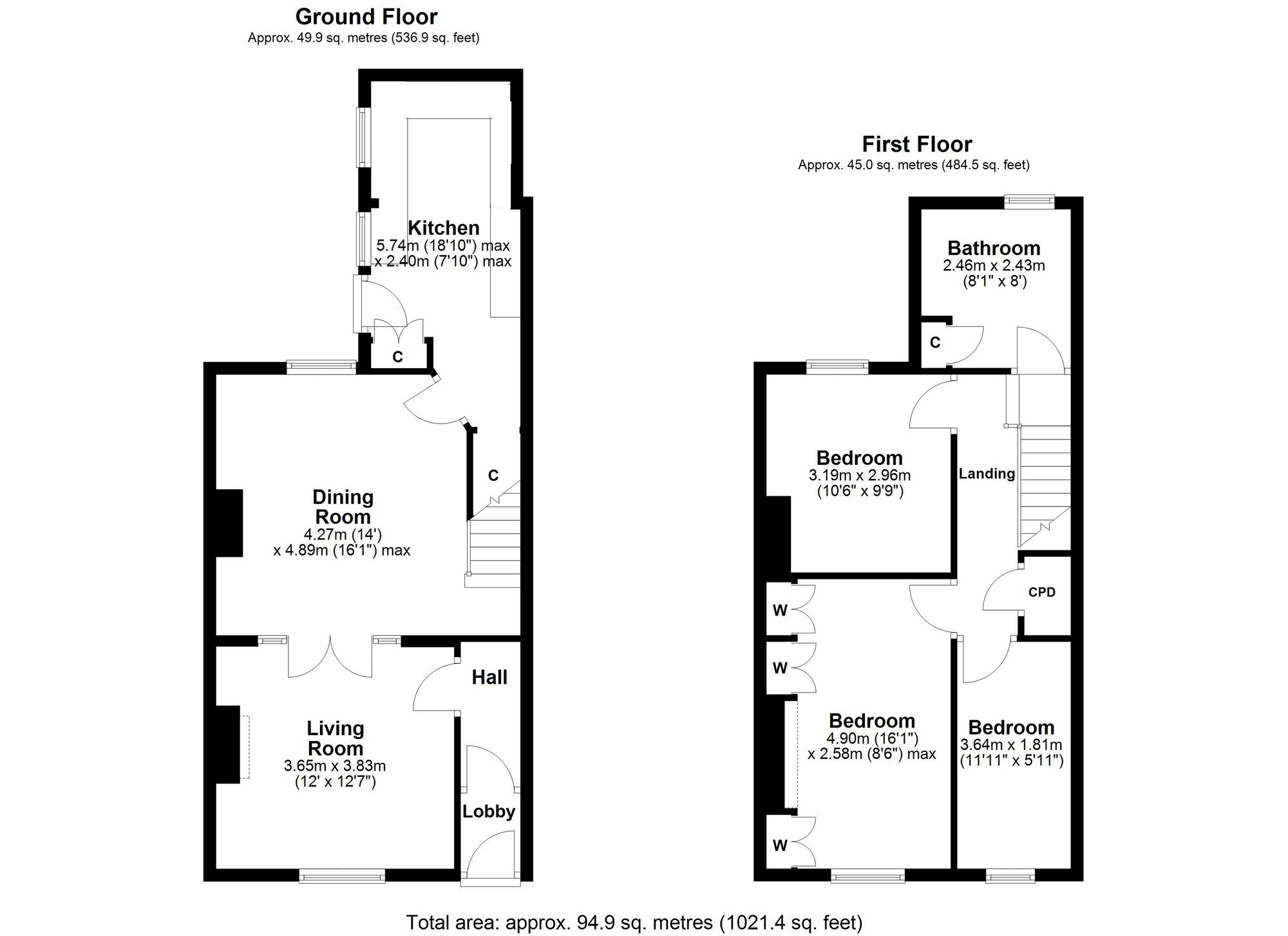 Floorplan of 3 bedroom Mid Terrace House for sale, Fell View, Crawcrook, Tyne and Wear, NE40
