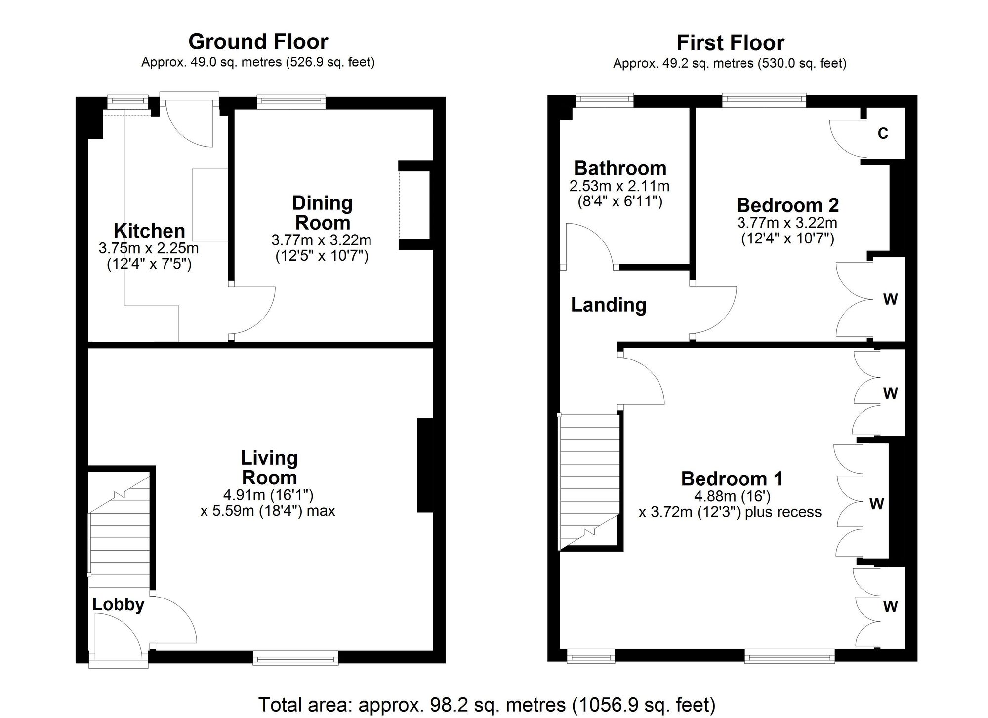 Floorplan of 2 bedroom Mid Terrace House for sale, Victoria Terrace, Prudhoe, Northumberland, NE42