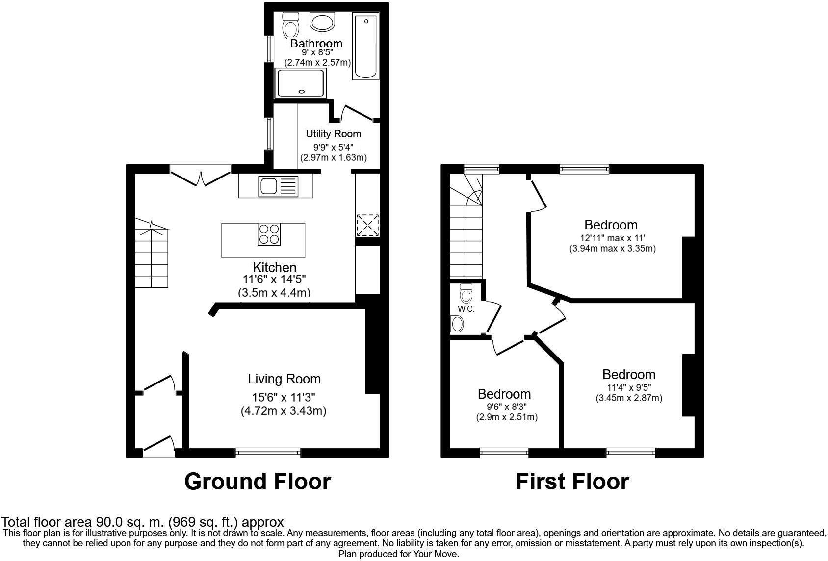 Floorplan of 3 bedroom Mid Terrace House for sale, Beech Grove Terrace South, Ryton, Tyne and Wear, NE40