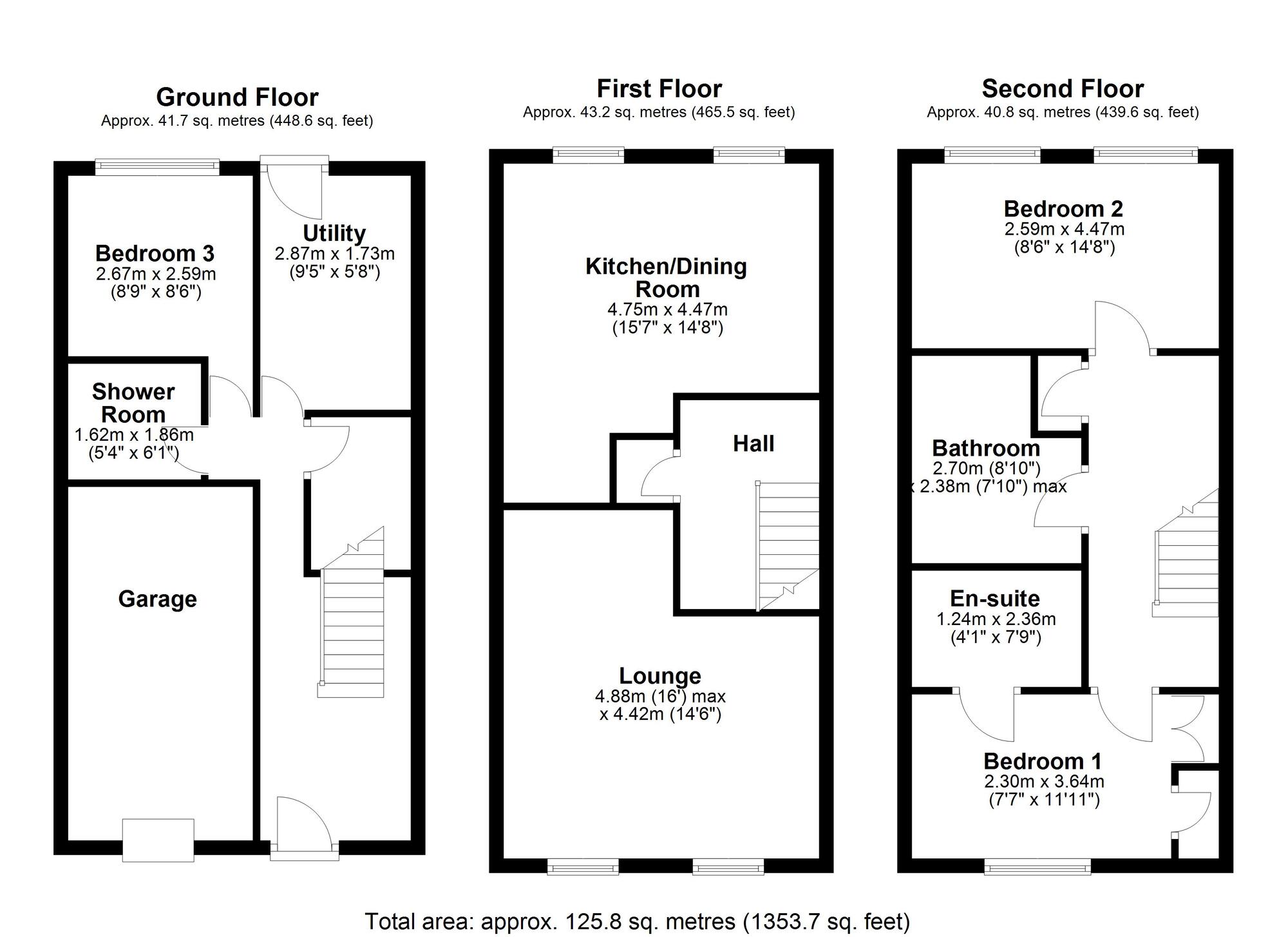 Floorplan of 3 bedroom Mid Terrace House for sale, Old Eltringham Court, Prudhoe, Northumberland, NE42