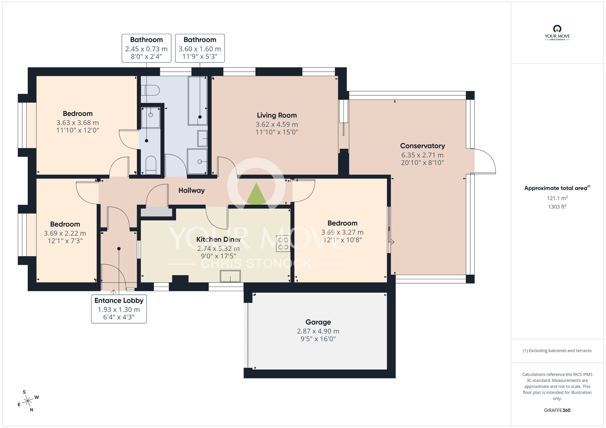 Floorplan of 3 bedroom Detached Bungalow for sale, Berry Hill, Greenside, Tyne and Wear, NE40
