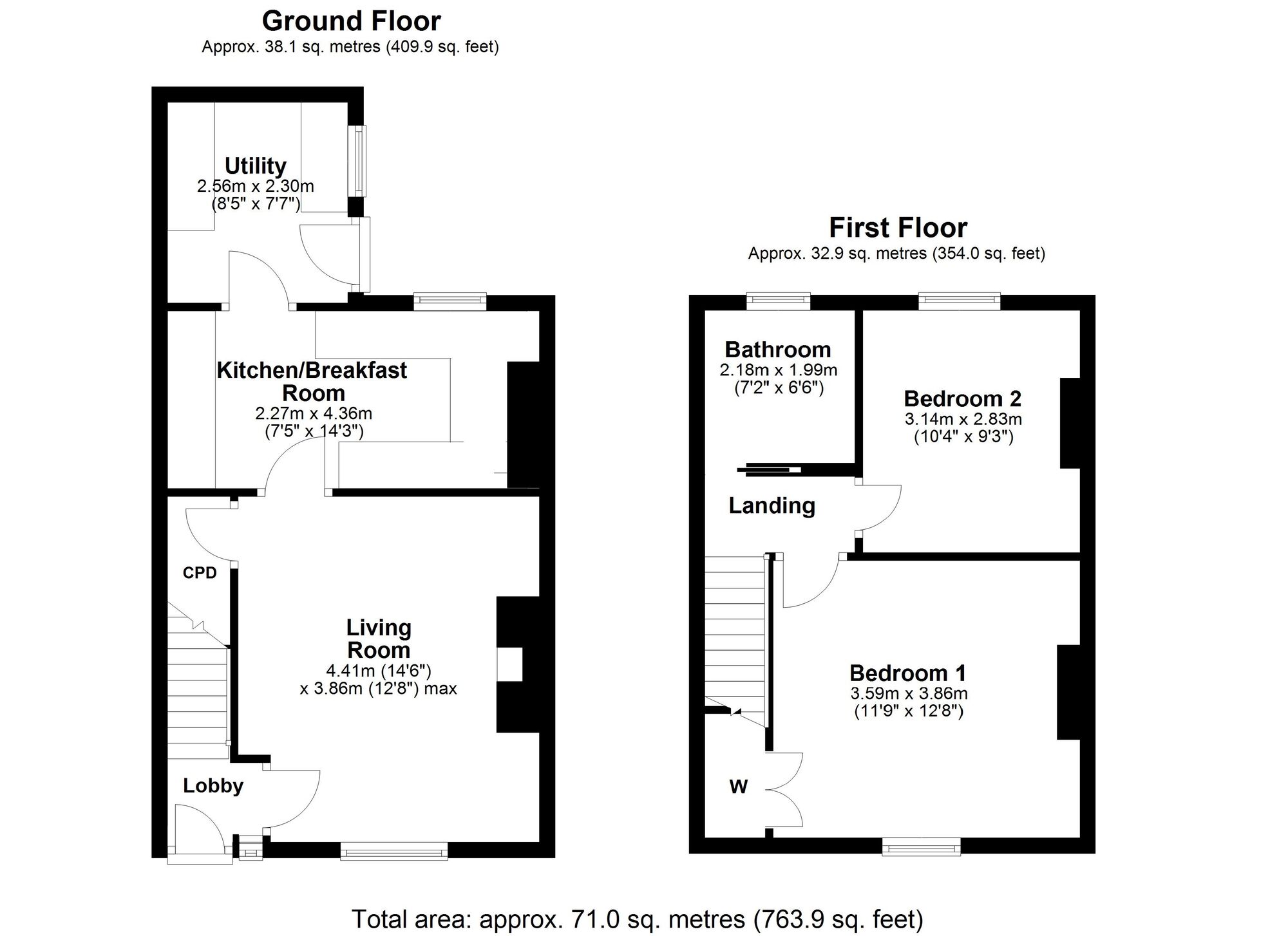 Floorplan of 2 bedroom Mid Terrace House for sale, King Edward Road, Ryton, Tyne and Wear, NE40