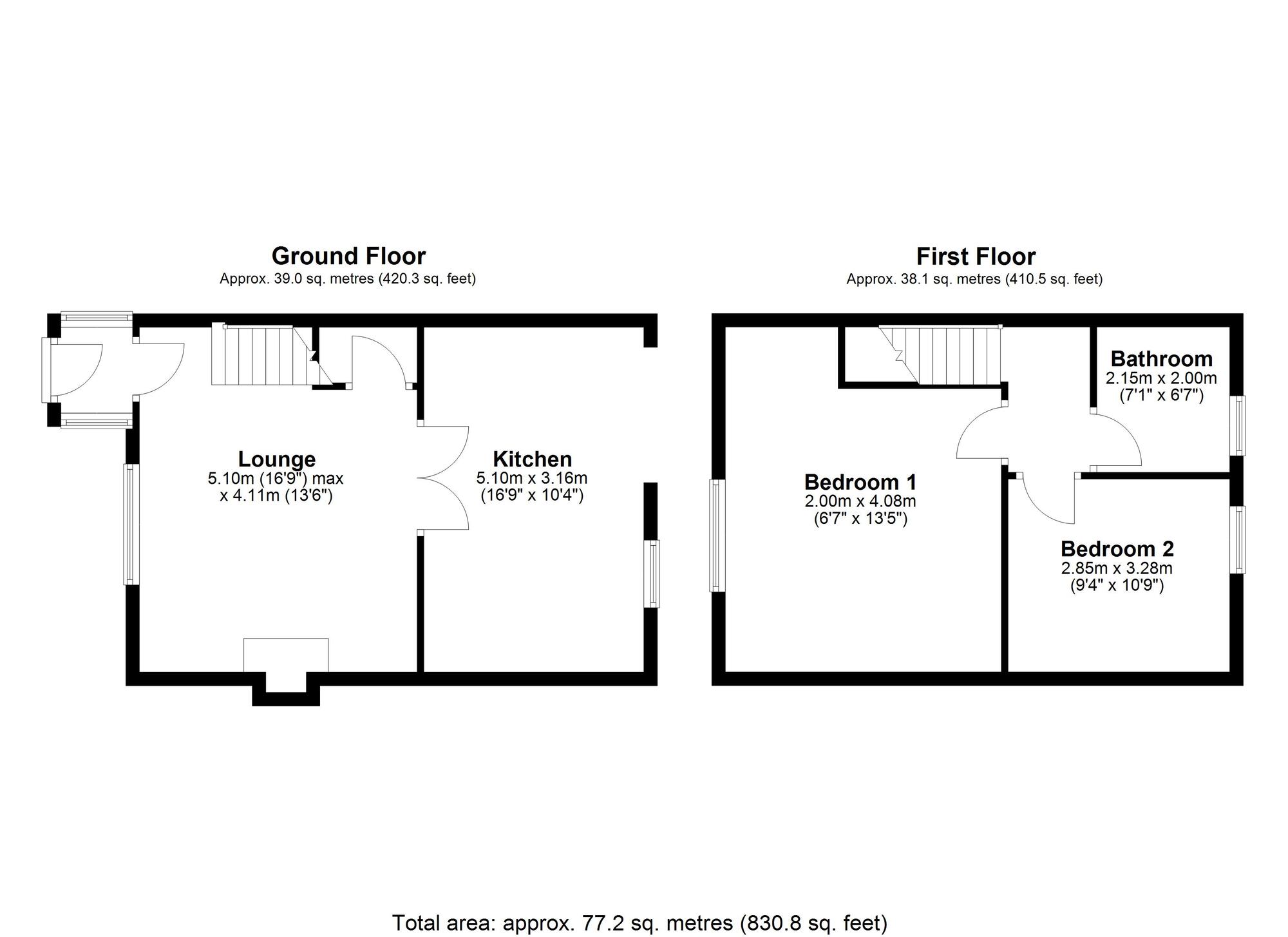 Floorplan of 2 bedroom Mid Terrace House for sale, Delhi Crescent, Woodside, Tyne and Wear, NE40