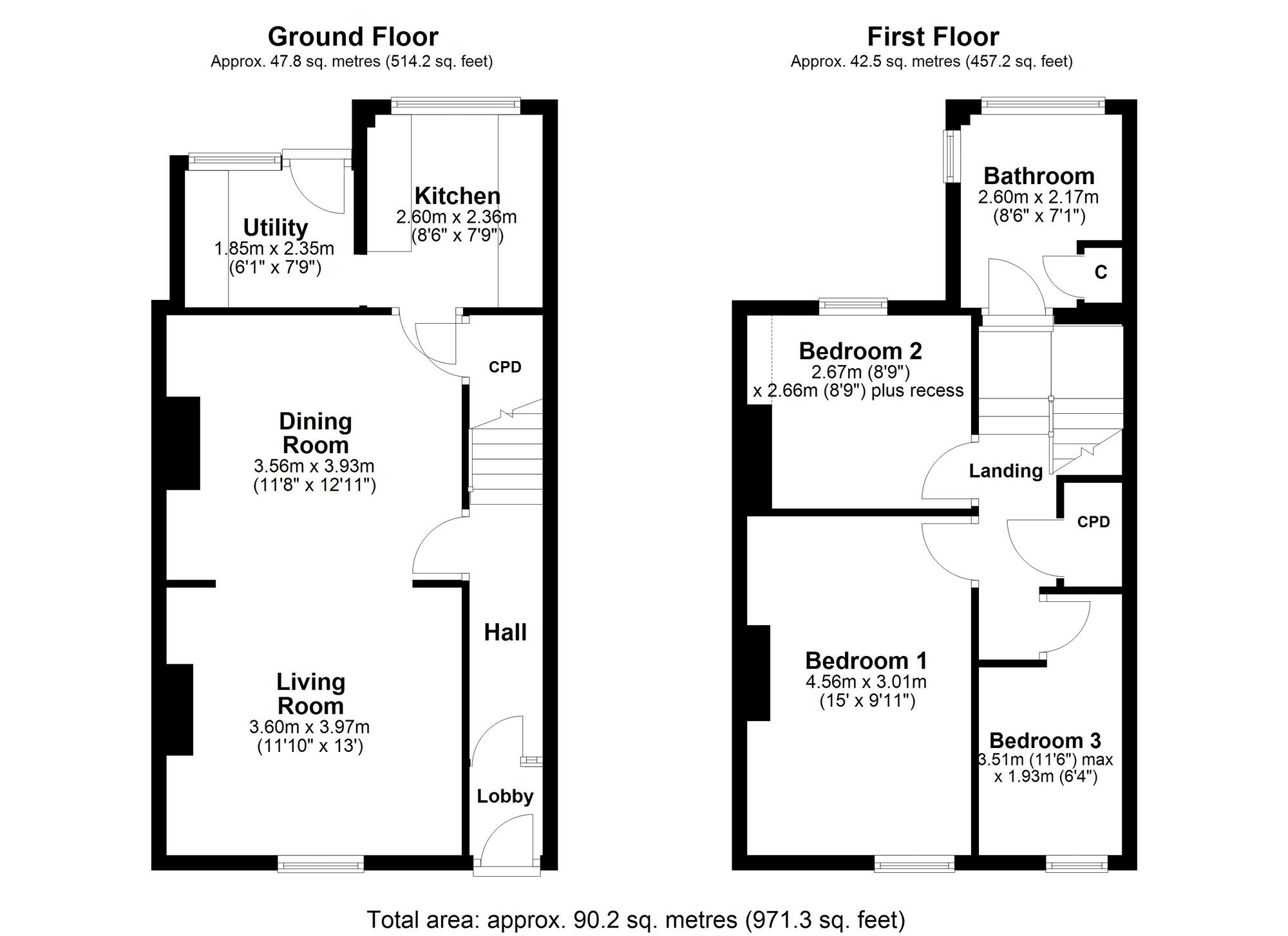 Floorplan of 3 bedroom Mid Terrace House for sale, Newton Terrace, Mickley, Northumberland, NE43