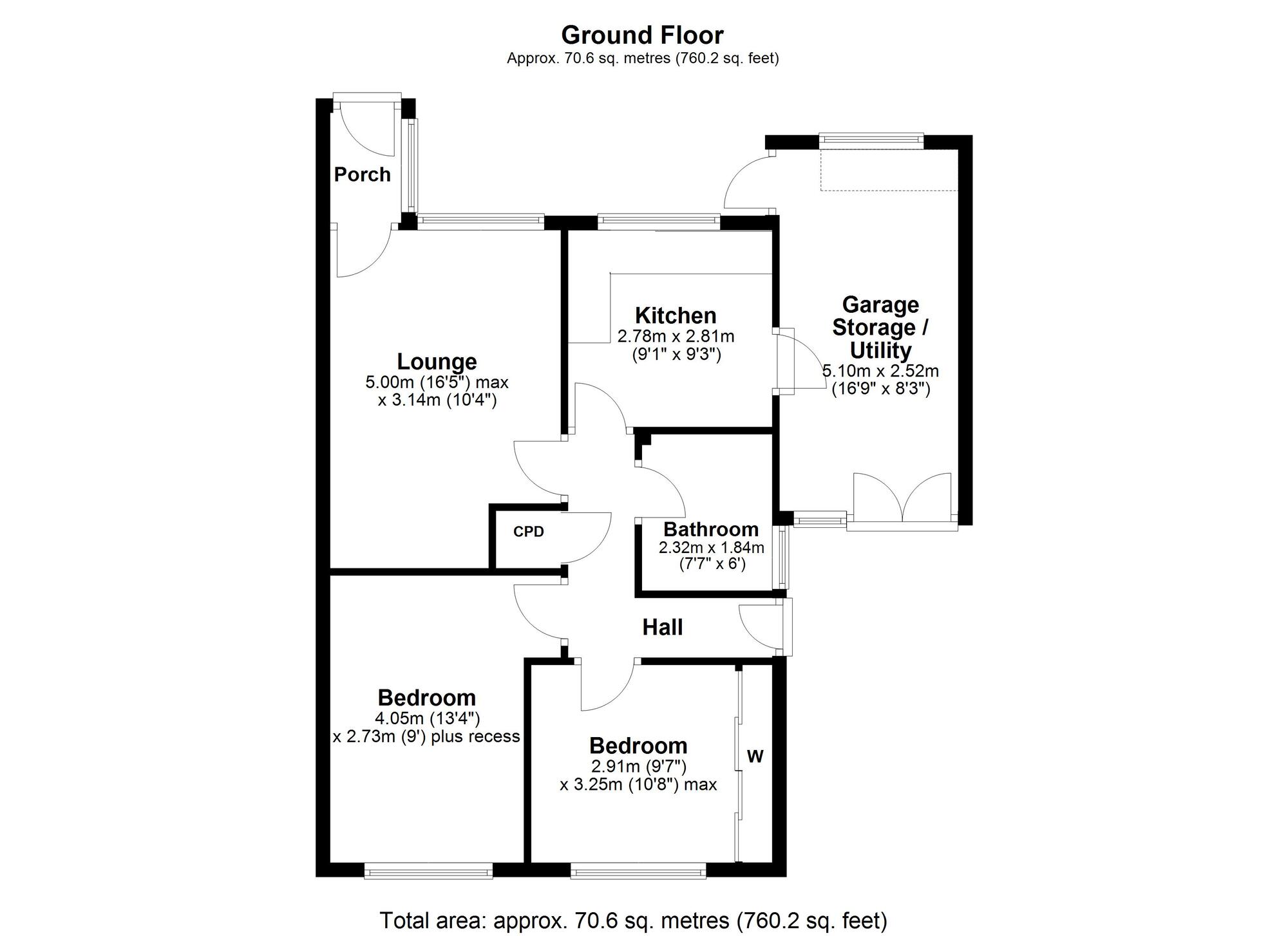 Floorplan of 2 bedroom Mid Terrace Bungalow for sale, Tynedale Close, Wylam, Northumberland, NE41