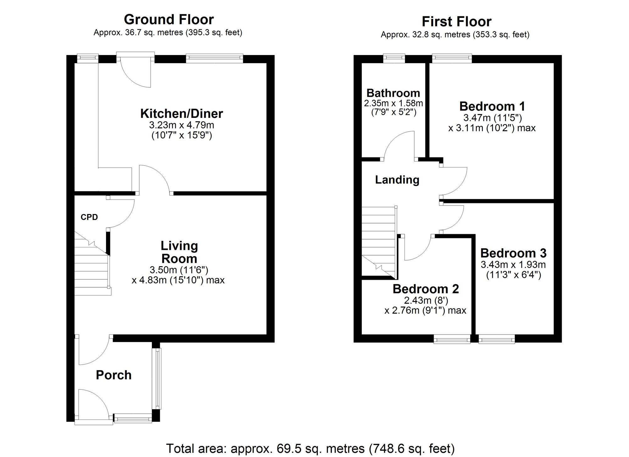 Floorplan of 3 bedroom Mid Terrace House for sale, South View, Crawcrook, Tyne and Wear, NE40
