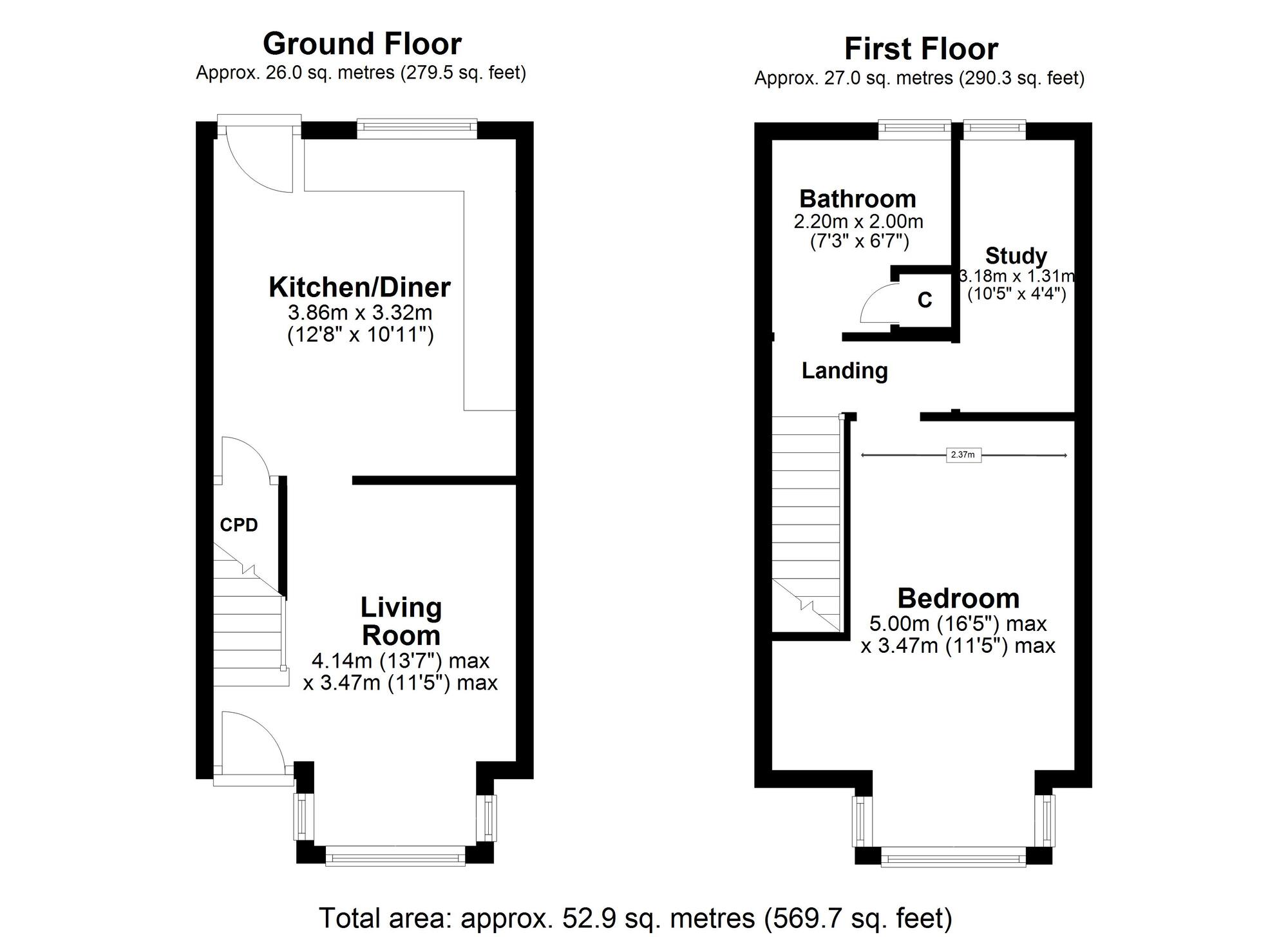 Floorplan of 1 bedroom End Terrace House for sale, Oakfield Terrace, Prudhoe, Northumberland, NE42