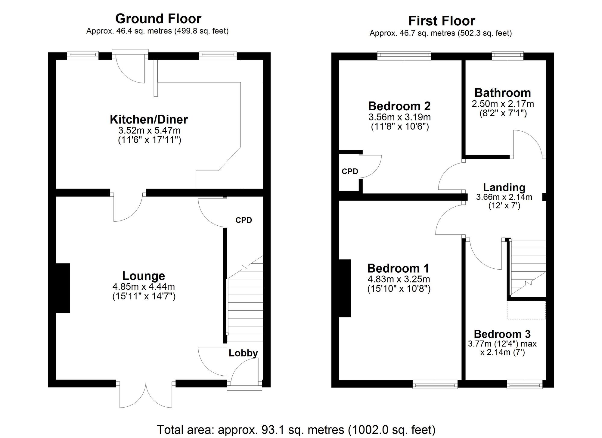 Floorplan of 3 bedroom Mid Terrace House for sale, Wesley Street, Prudhoe, Northumberland, NE42