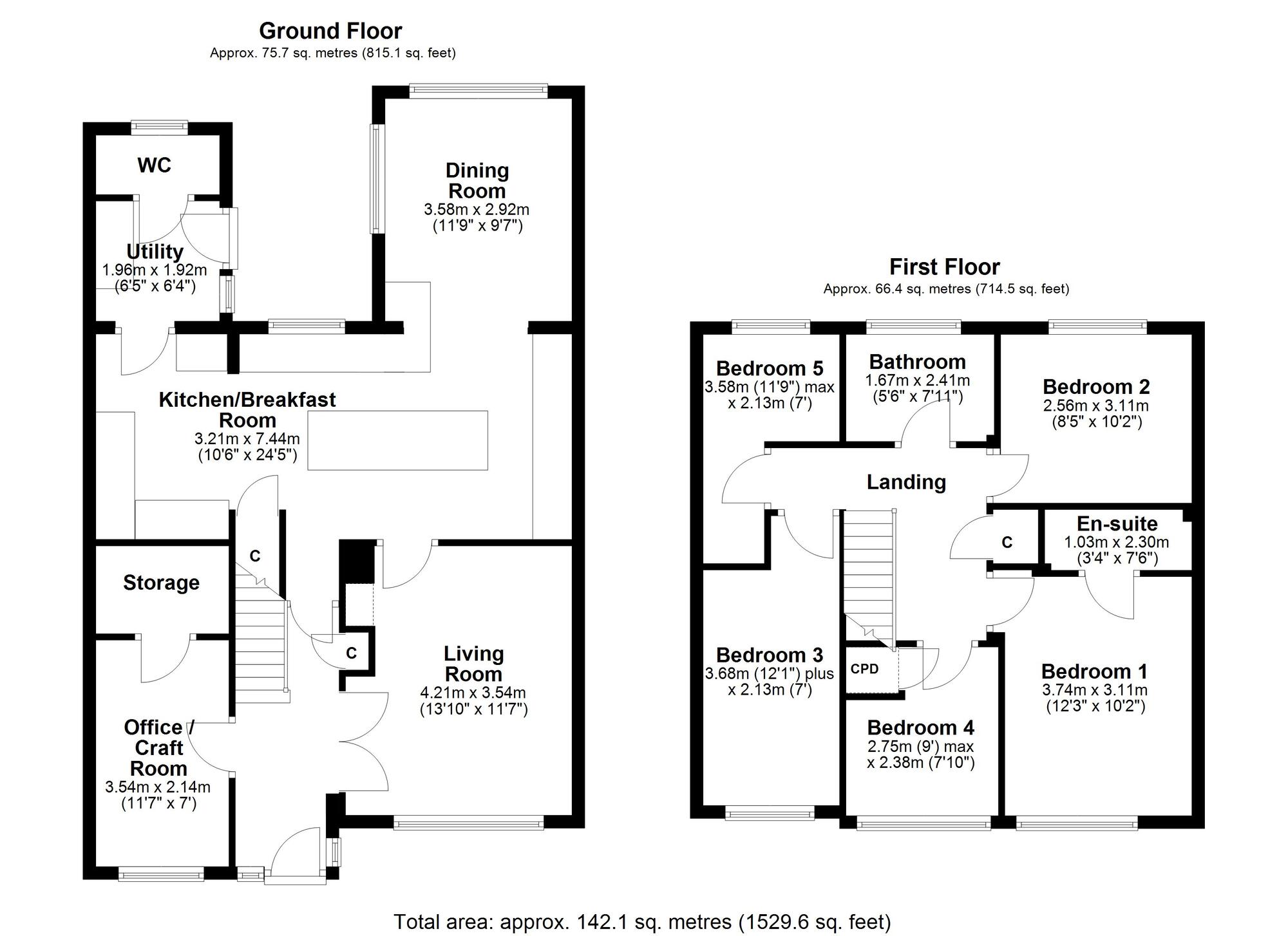 Floorplan of 5 bedroom Detached House for sale, Springfield, Ovington, Northumberland, NE42