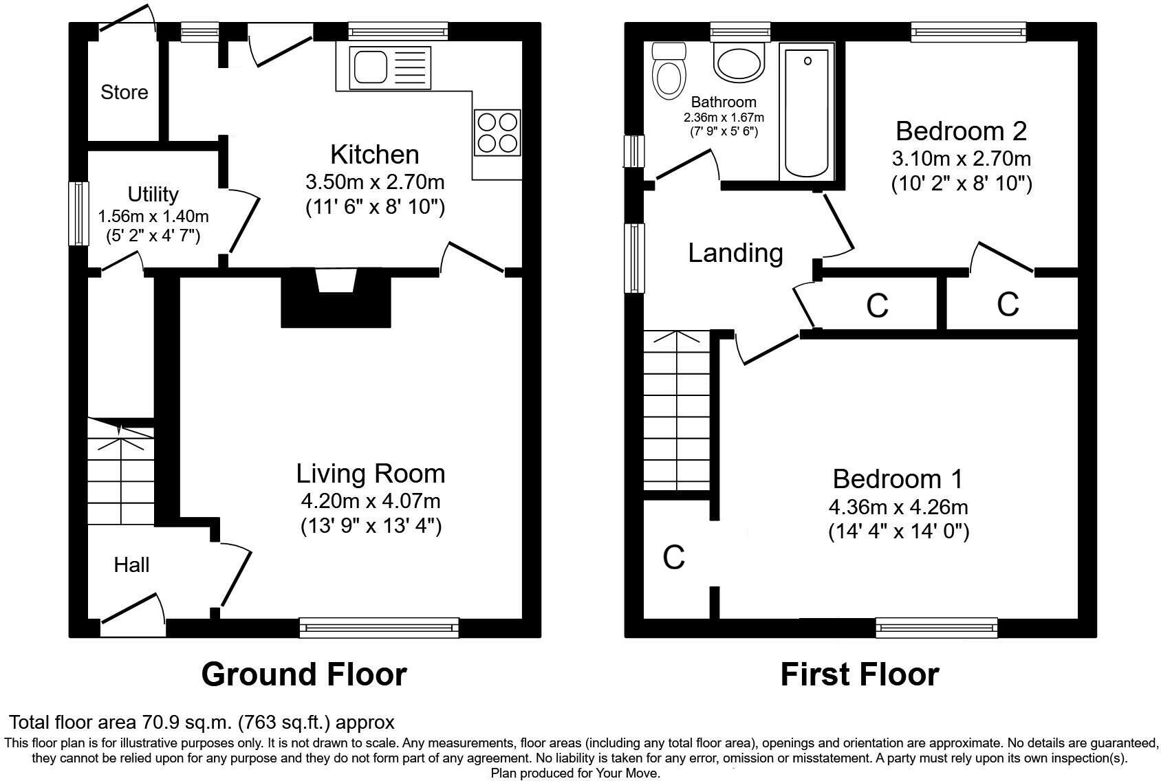 Floorplan of 2 bedroom End Terrace House for sale, Eden Dale, Ryton, Tyne and Wear, NE40