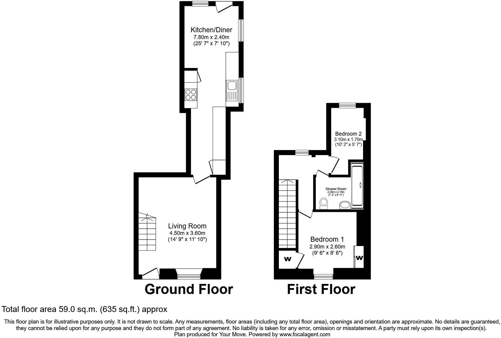 Floorplan of 2 bedroom Mid Terrace House to rent, Dale Street, Ryton, Tyne and Wear, NE40